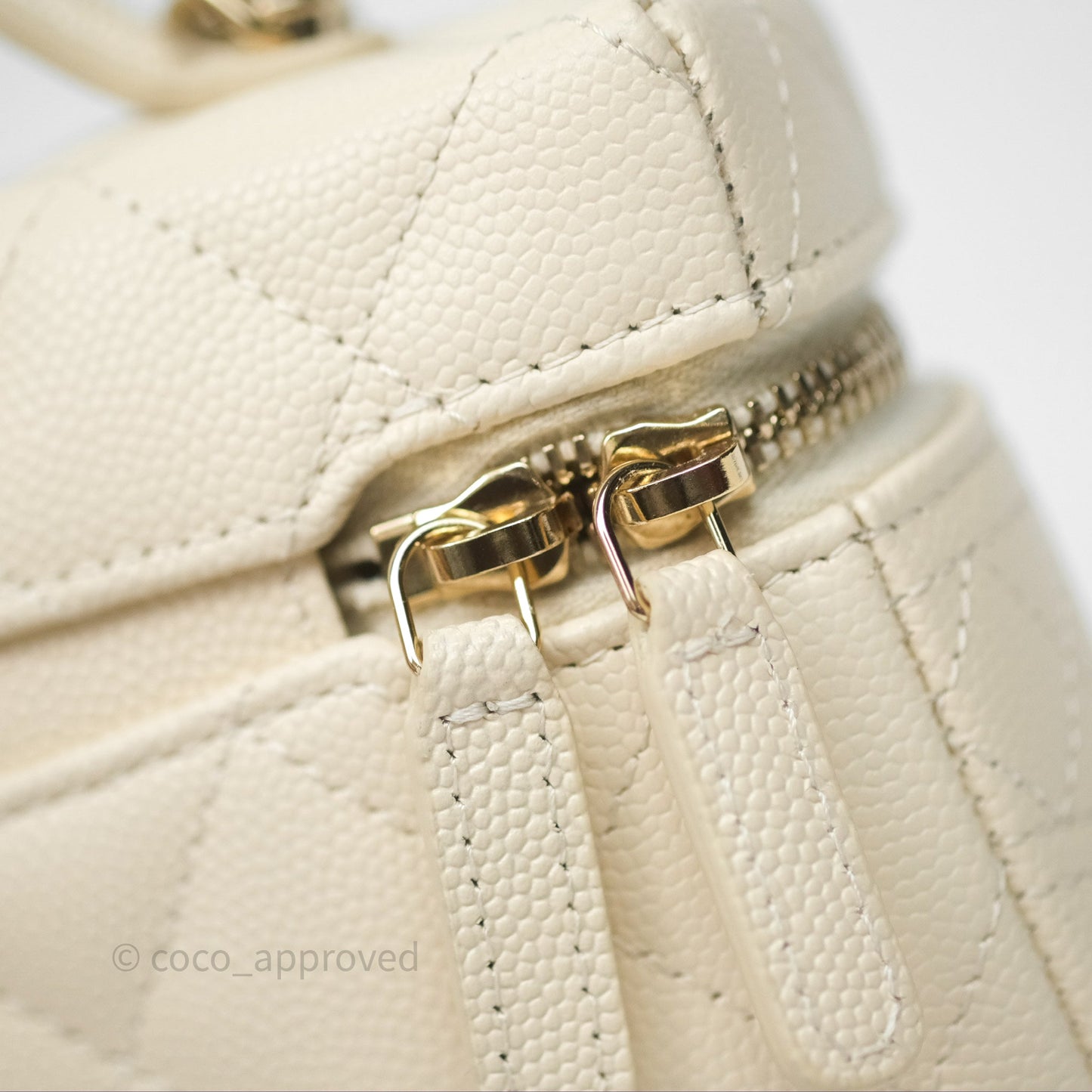 Chanel Top Handle Long Vanity with Chain Beige Caviar Gold Hardware 25C