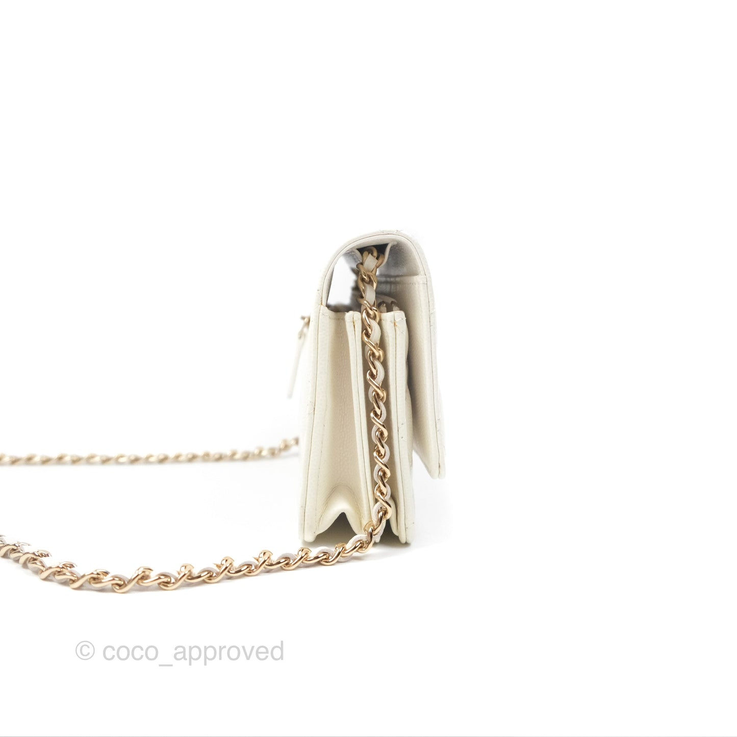 Chanel Quilted Mini Wallet on Chain WOC Ivory Caviar Gold Hardware