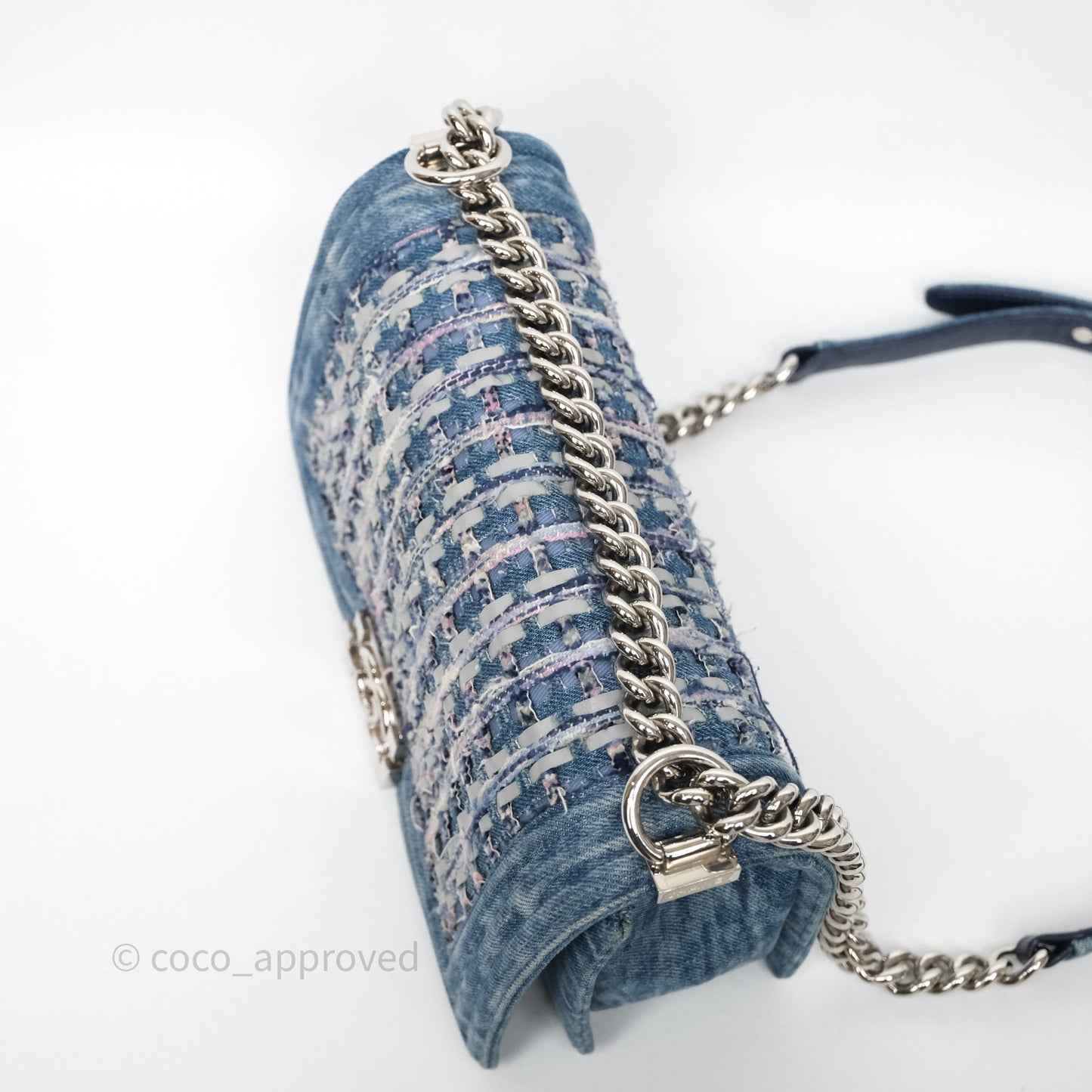 Chanel Medium Boy Blue Denim Tweed Silver Hardware