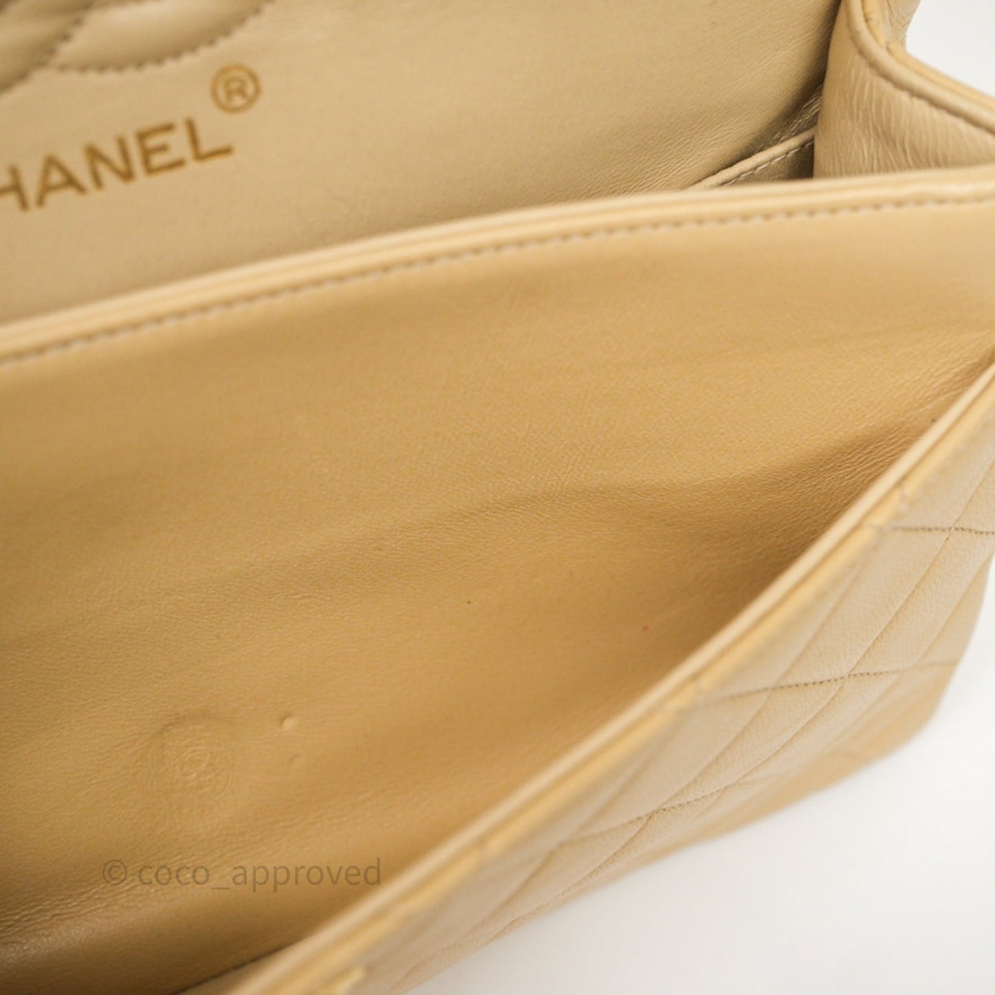 Chanel Vintage Small Classic Flap Beige Lambskin 24K Gold Hardware