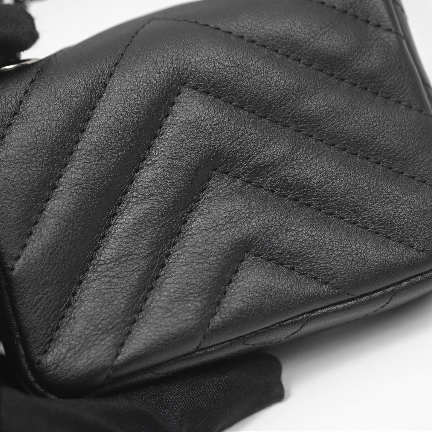 Chanel Mini Card Holder Chain Belt Bag Chevron Black Calfskin Silver Hardware