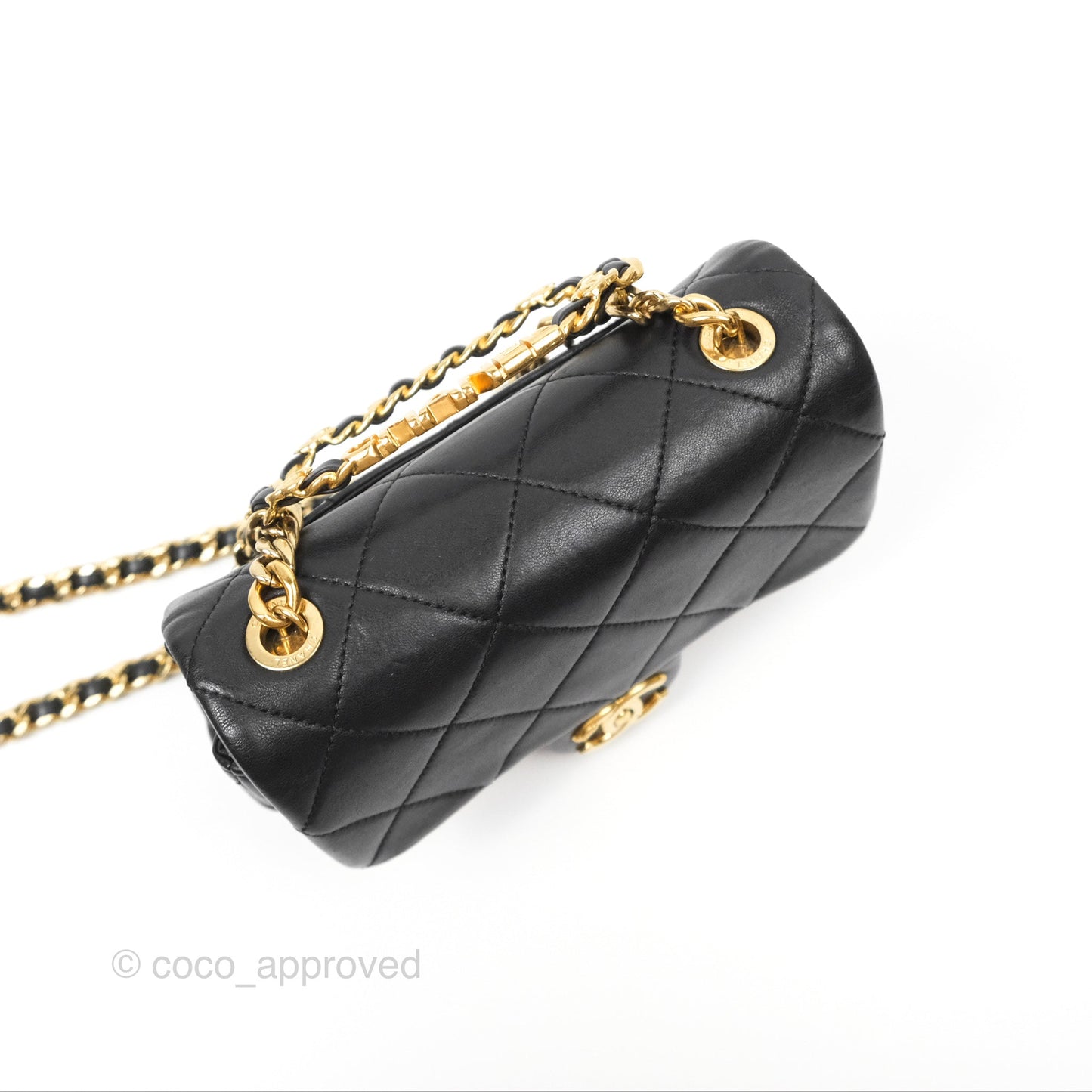 Chanel Mini Top Handle Flap Black Lambskin Aged Gold Hardware