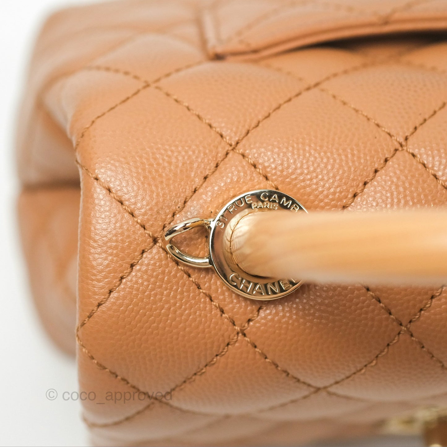Chanel Mini Coco Handle Dark Beige Caviar Lizard Handle Gold Hardware
