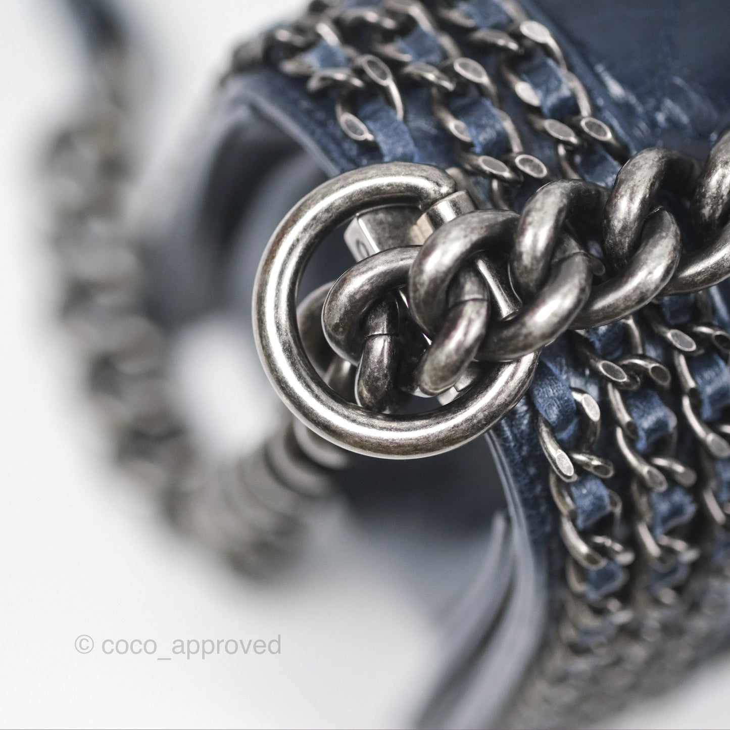 Chanel Medium Chain Edge Boy Quilted Navy Aged Glazed Calfskin Ruthenium Hardware