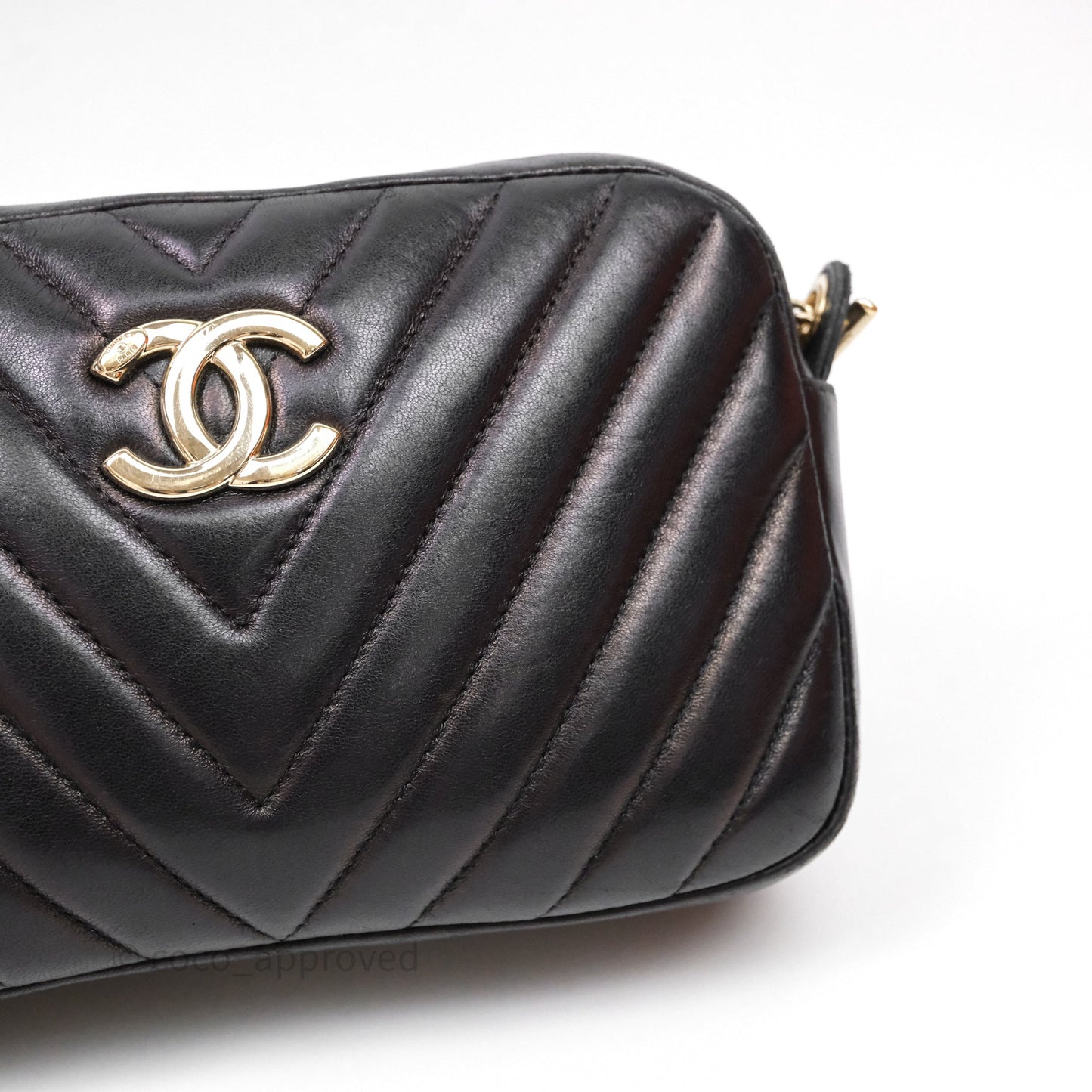 Chanel Chevron Camera Bag Black Lambskin Gold Hardware