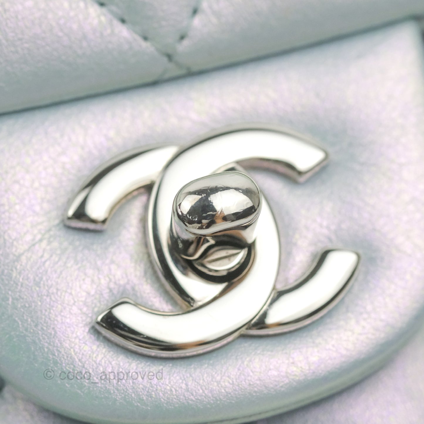 Chanel Mini Square Quilted Iridescent Icy Blue Silver Hardware