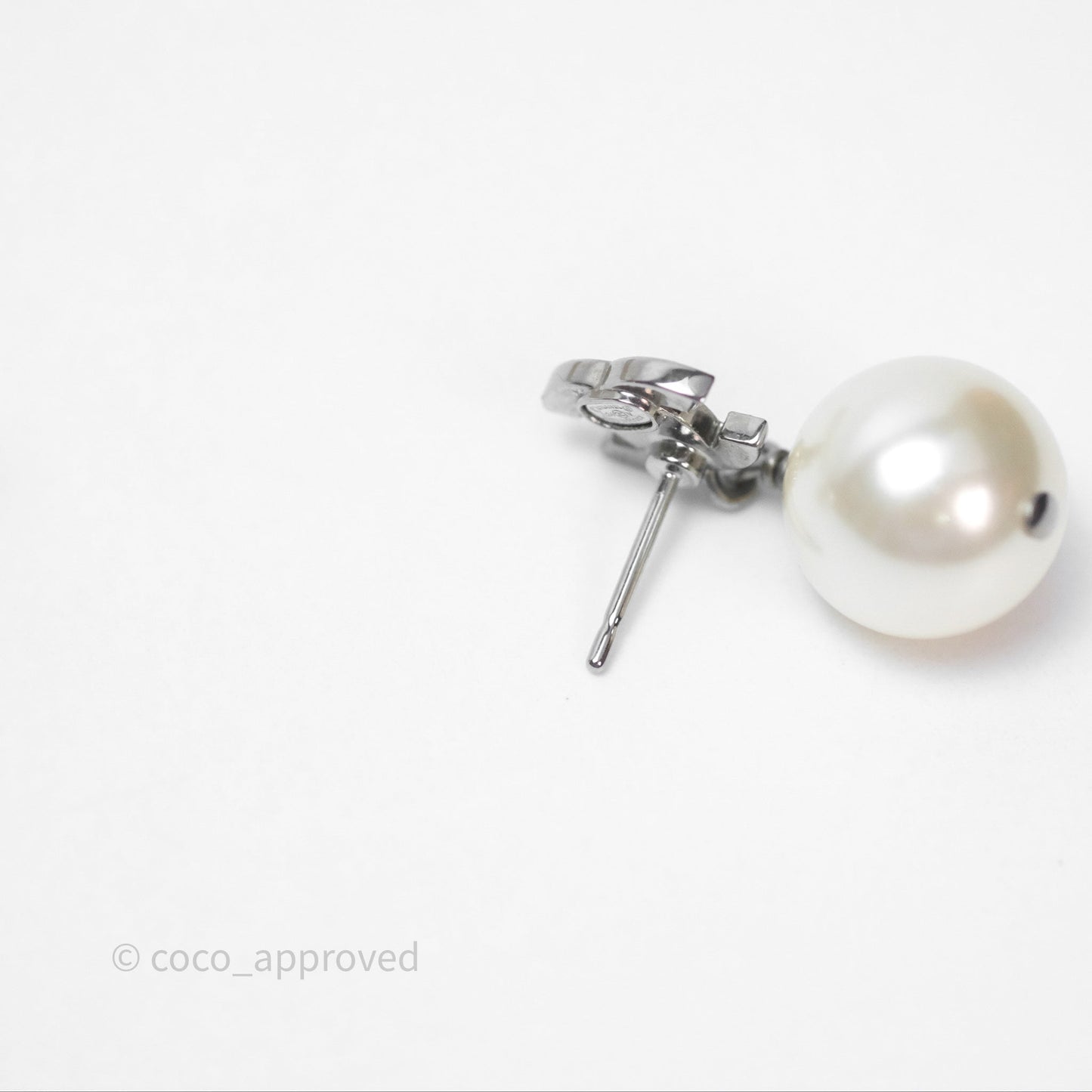 Chanel CC Crystal Pearl Drop Earrings Silver Tone 24V