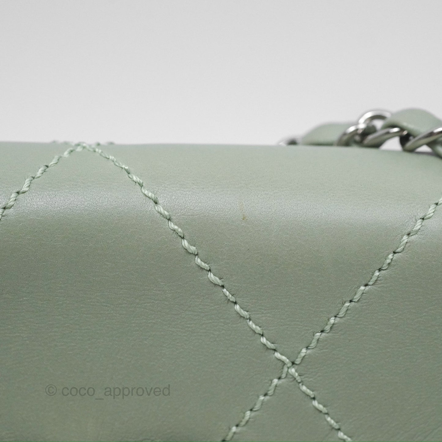 Chanel CC East West Flap Bag Lambskin Mint Green Silver Hardware