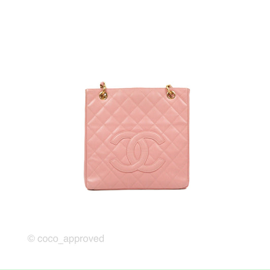 Chanel Quilted Petit Shopping Tote PST Sakura Pink Caviar Gold Hardware