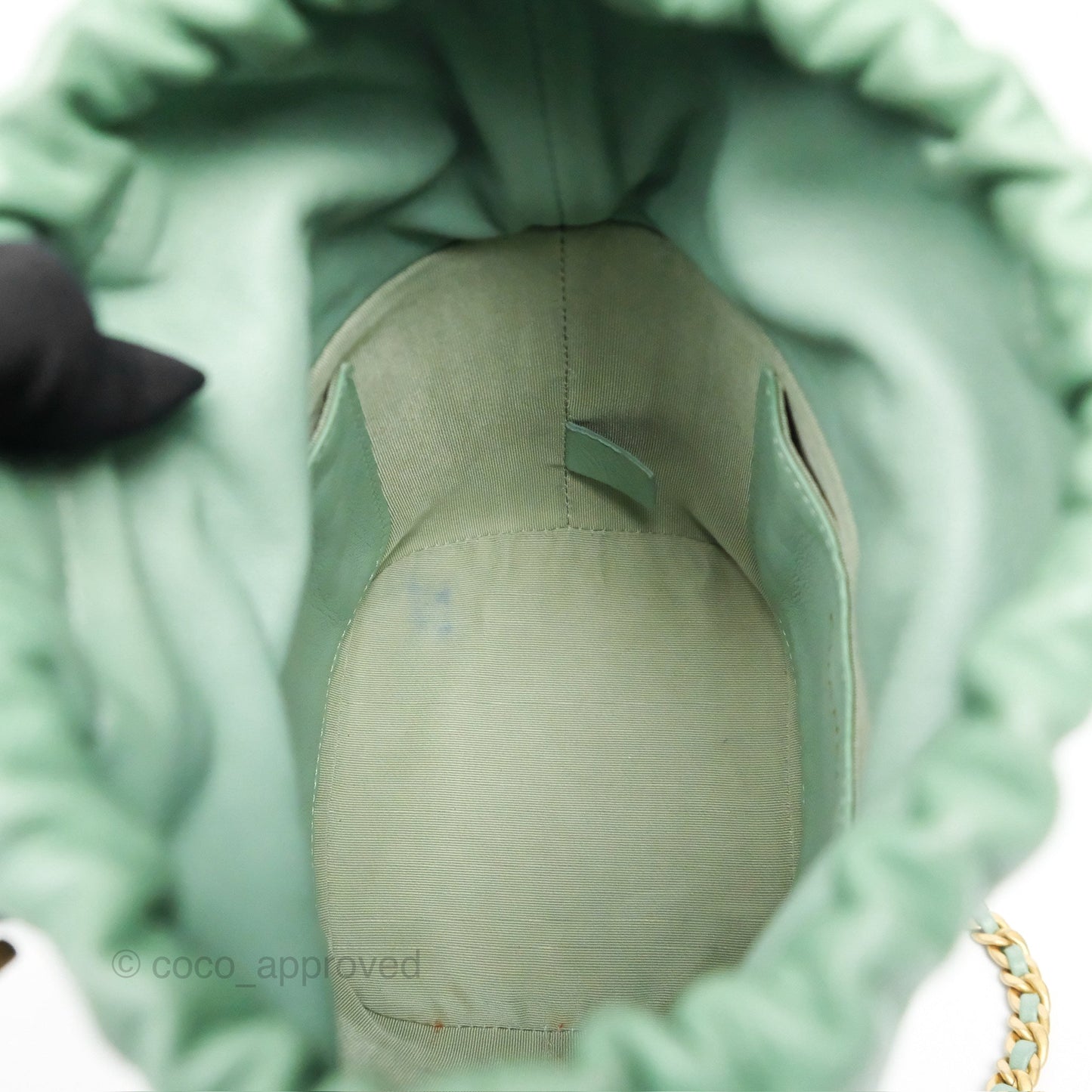 Chanel Drawstring Bucket Bag Quilted Green Caviar Aged Gold Hardware