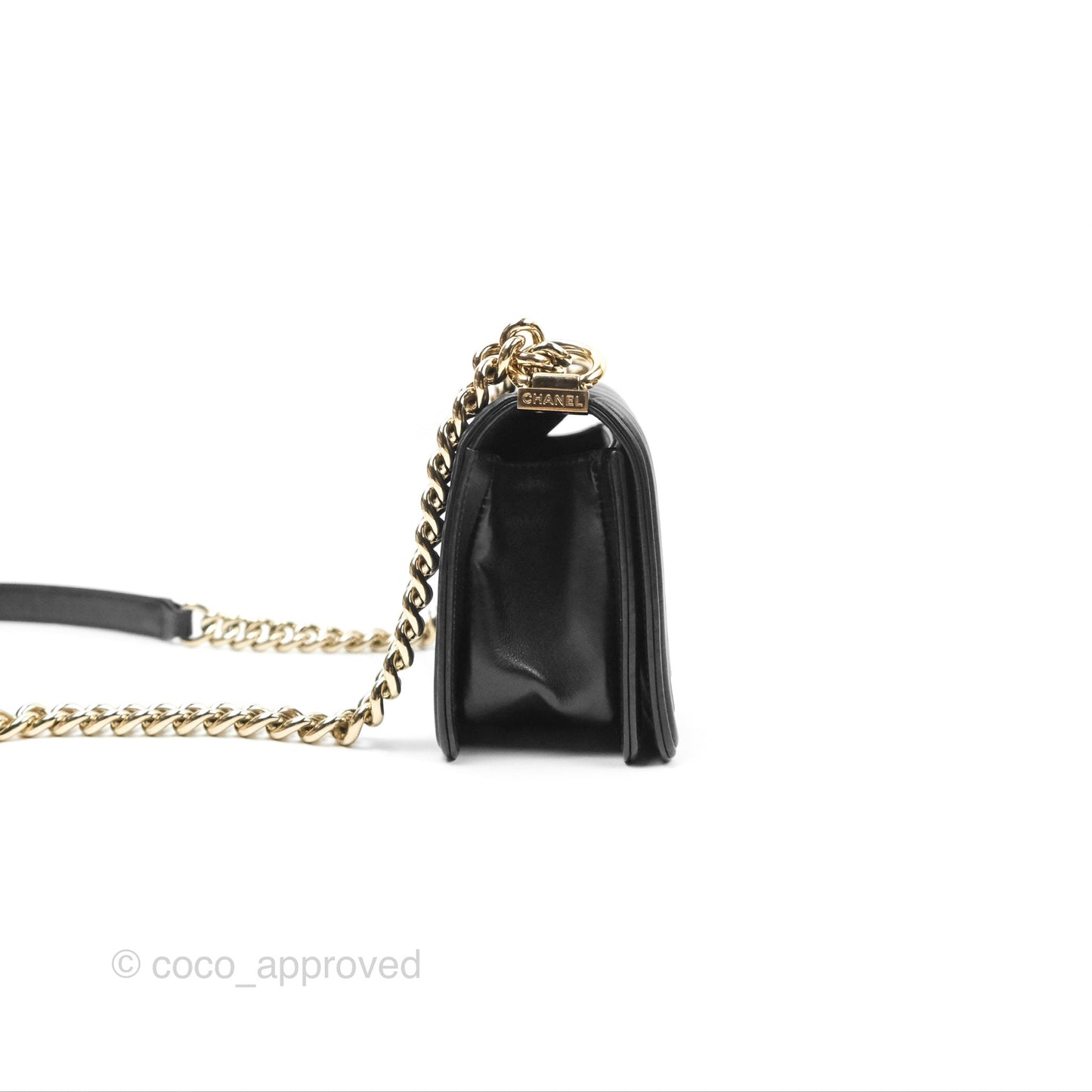 Chanel Chevron Small Boy Black Calfskin Gold Hardware