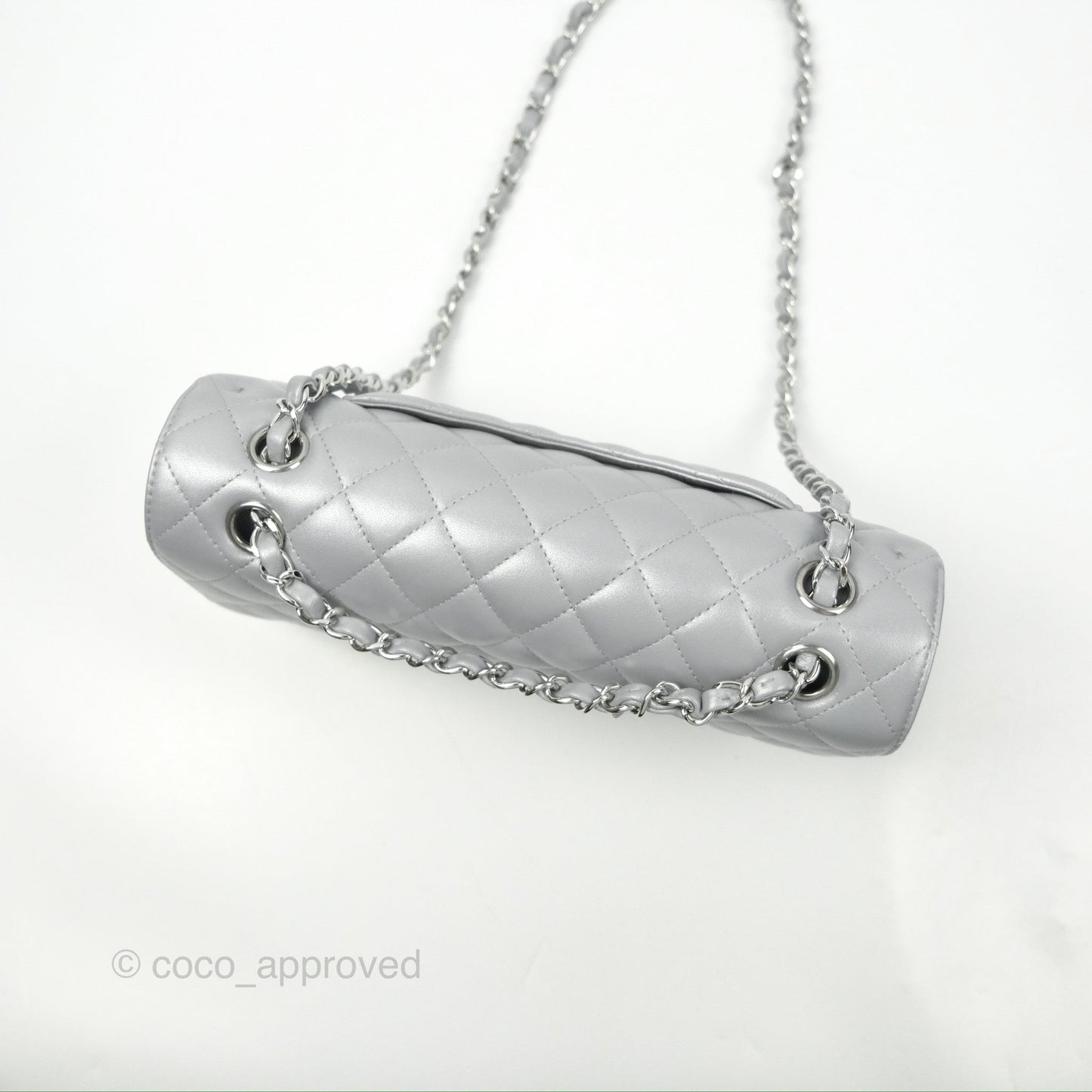 Chanel Classic M/L Medium Flap Quilted Pearly Silver Silver Hardware 23P
