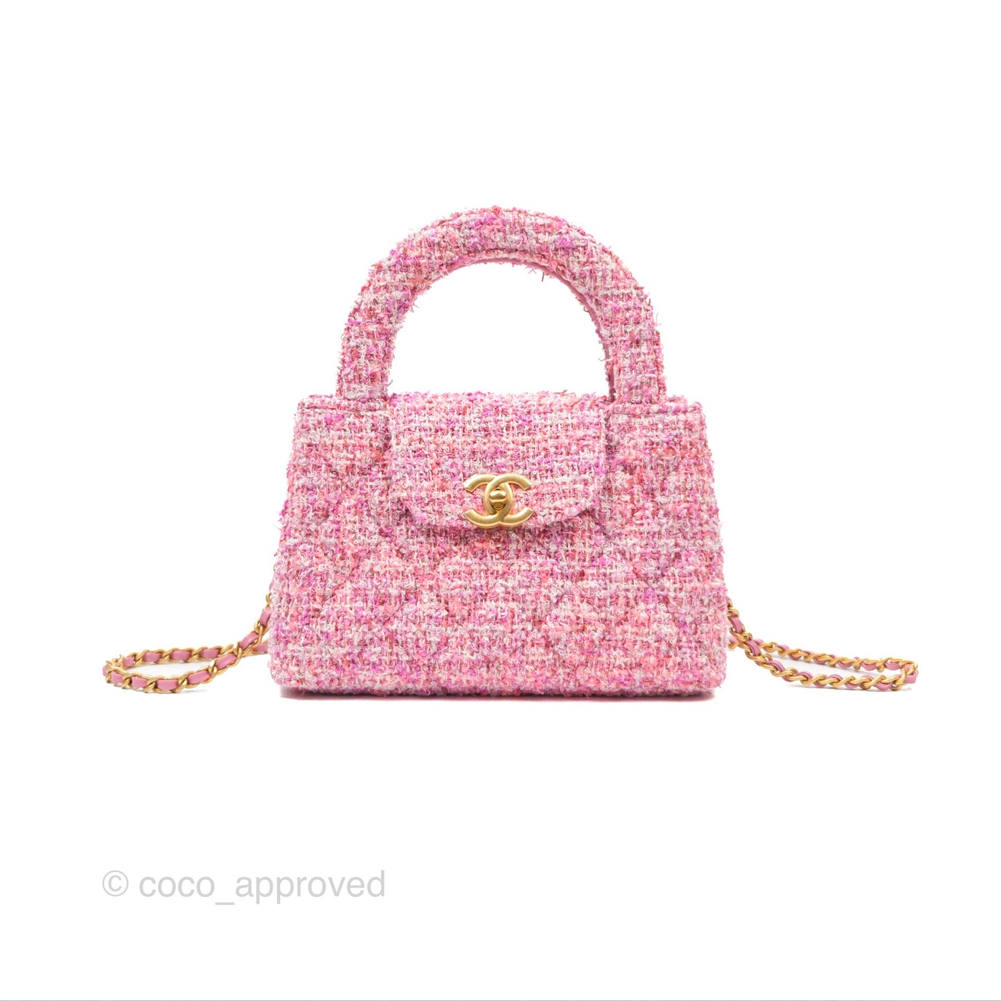 Chanel Kelly Bag Pink Tweed Aged Gold Hardware