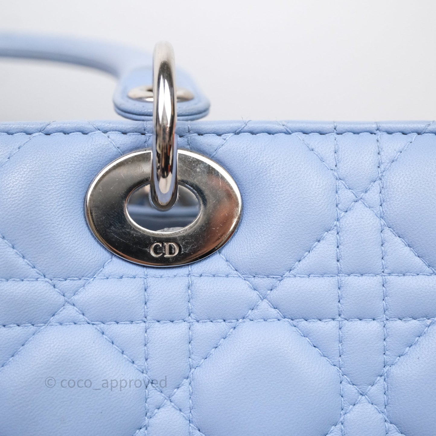 Christian Dior Large Lady Dior Cannage Blue Lambskin Silver Hardware