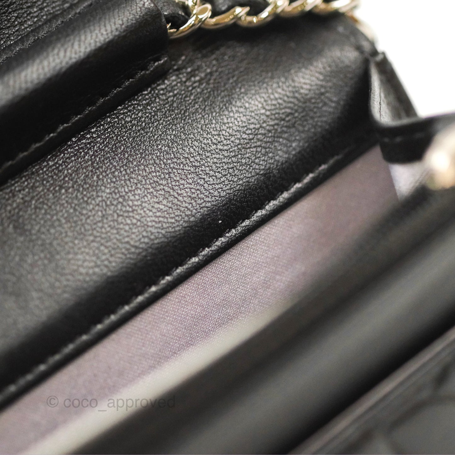 Chanel Camellia Embossed Wallet on Chain WOC Black Lambskin Silver Hardware