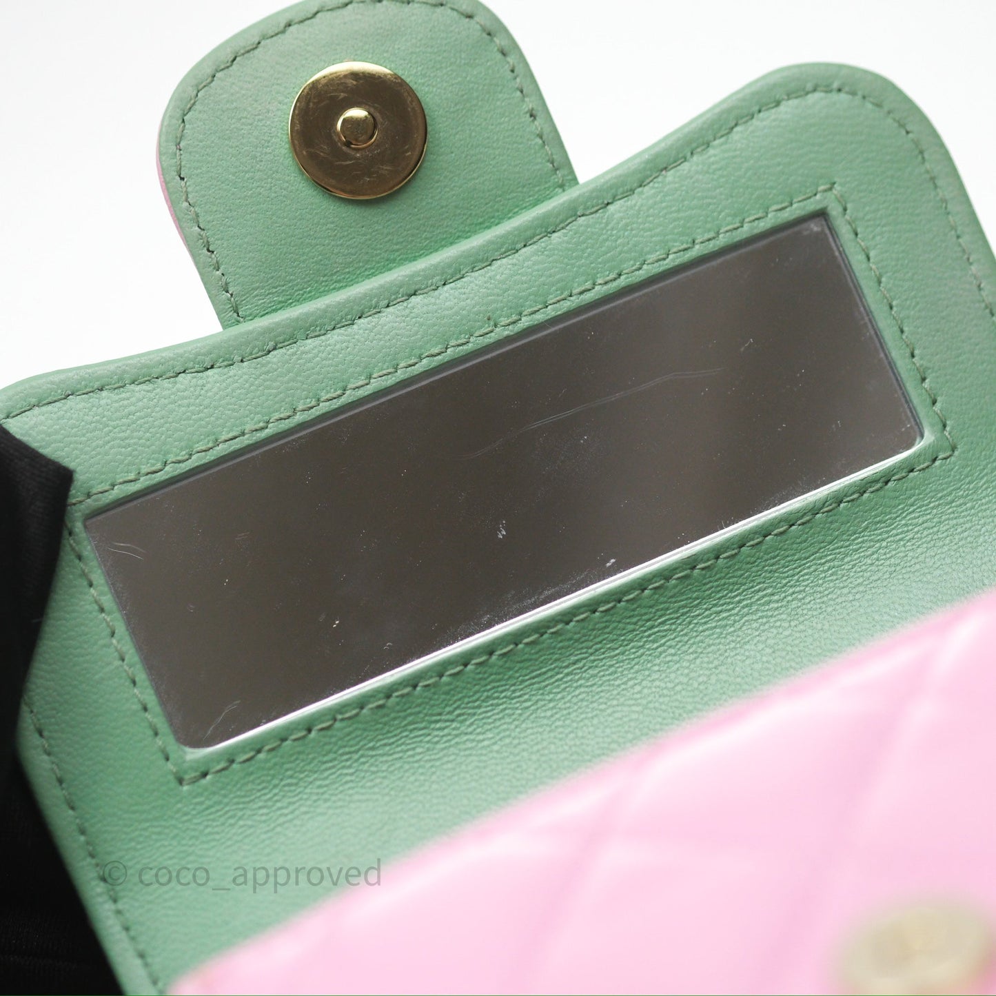 Chanel Mini Handle Clutch With Chain Pink/ Mint Lambskin Gold Hardware 23P