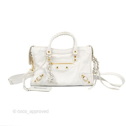 Balenciaga Classic Small City Bag White Aged Calfskin Gold Hardware