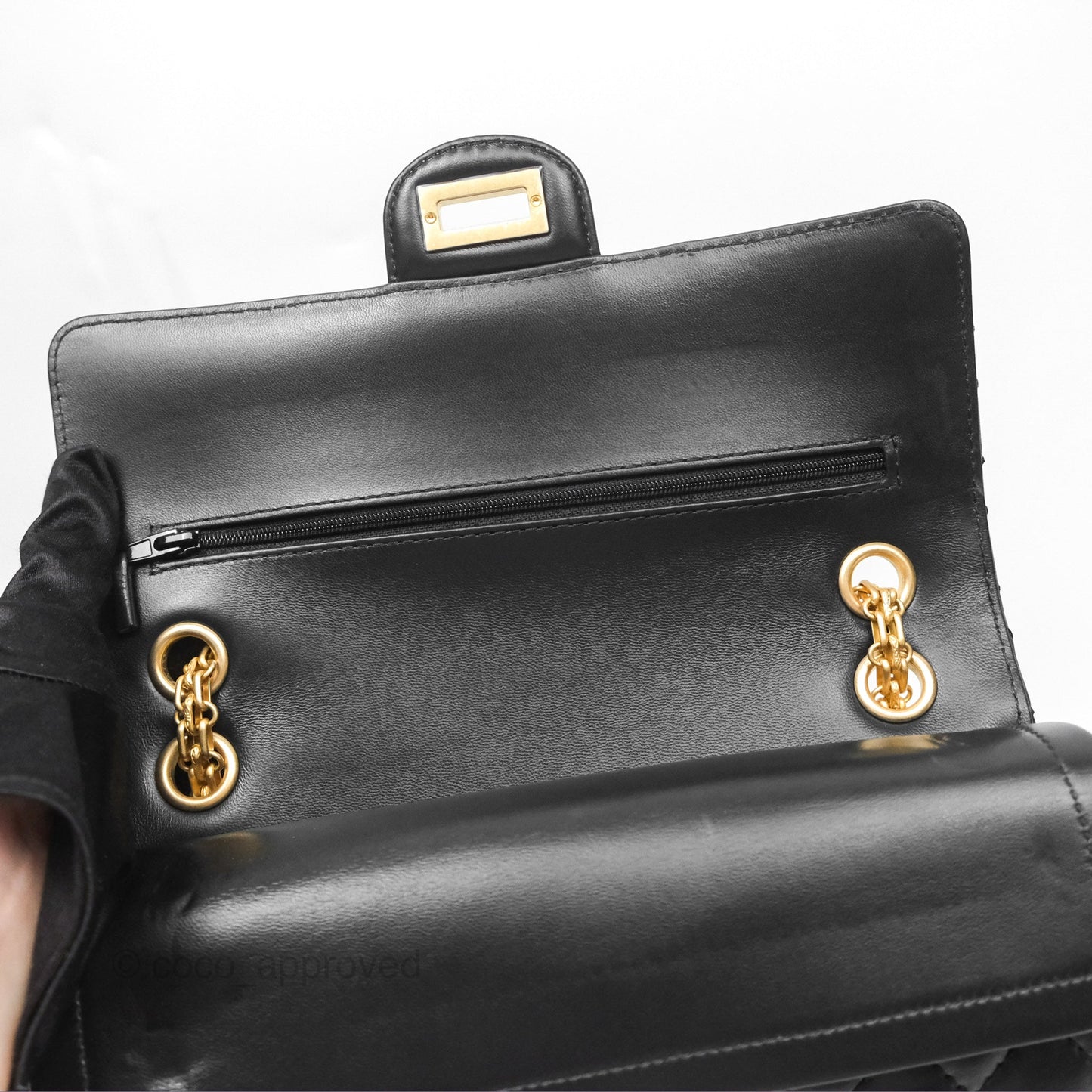 Chanel Reissue 2.55 Metallic Gold Crocodile Embossed Calfskin And Black Quilted Lambskin Aged Gold Hardware