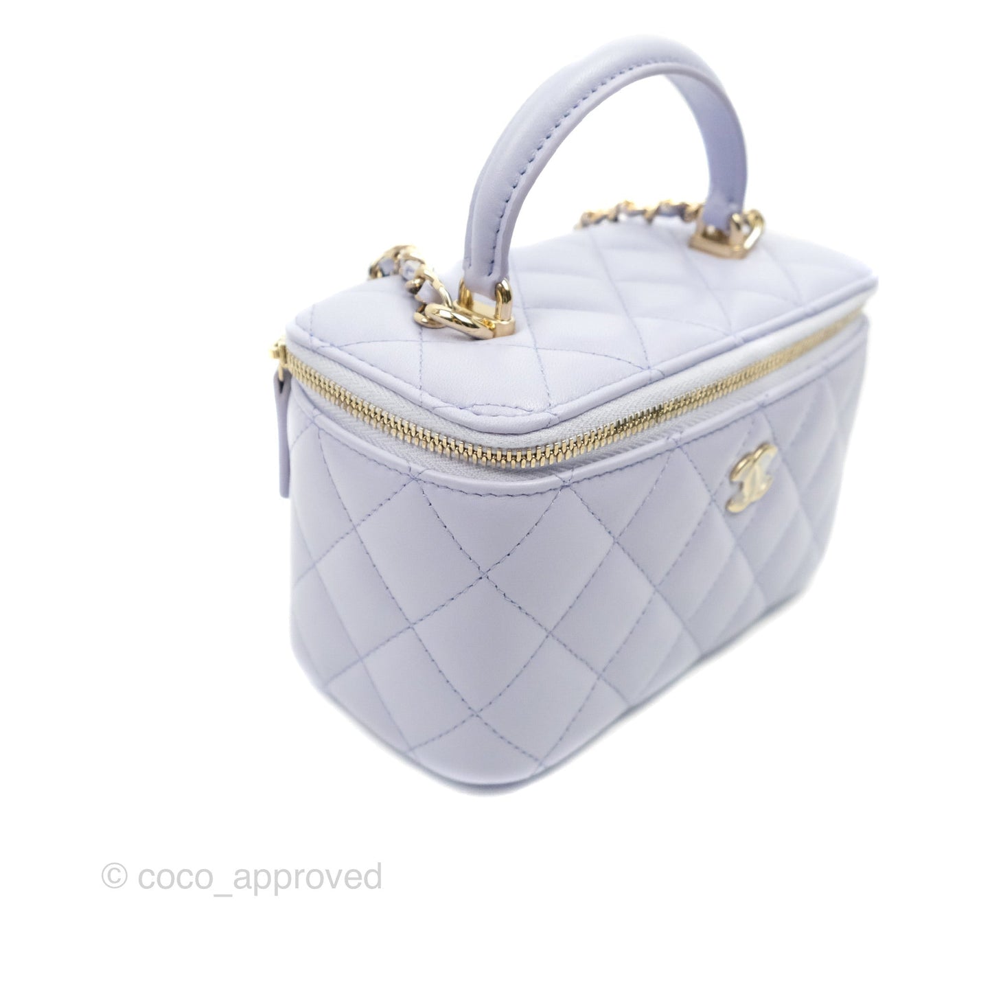 Chanel Vanity Rectangular Top Handle Light Purple Lilac Lambskin Gold Hardware