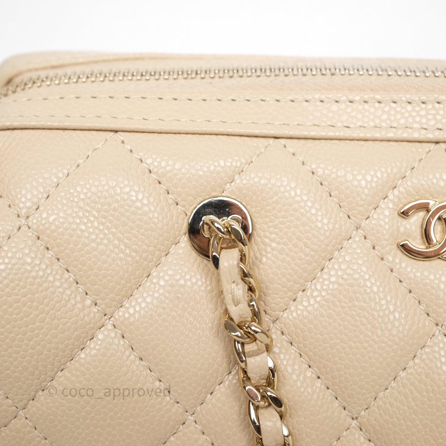 Chanel Mini Quilted Bowling Bag Beige Caviar Gold Hardware 25P
