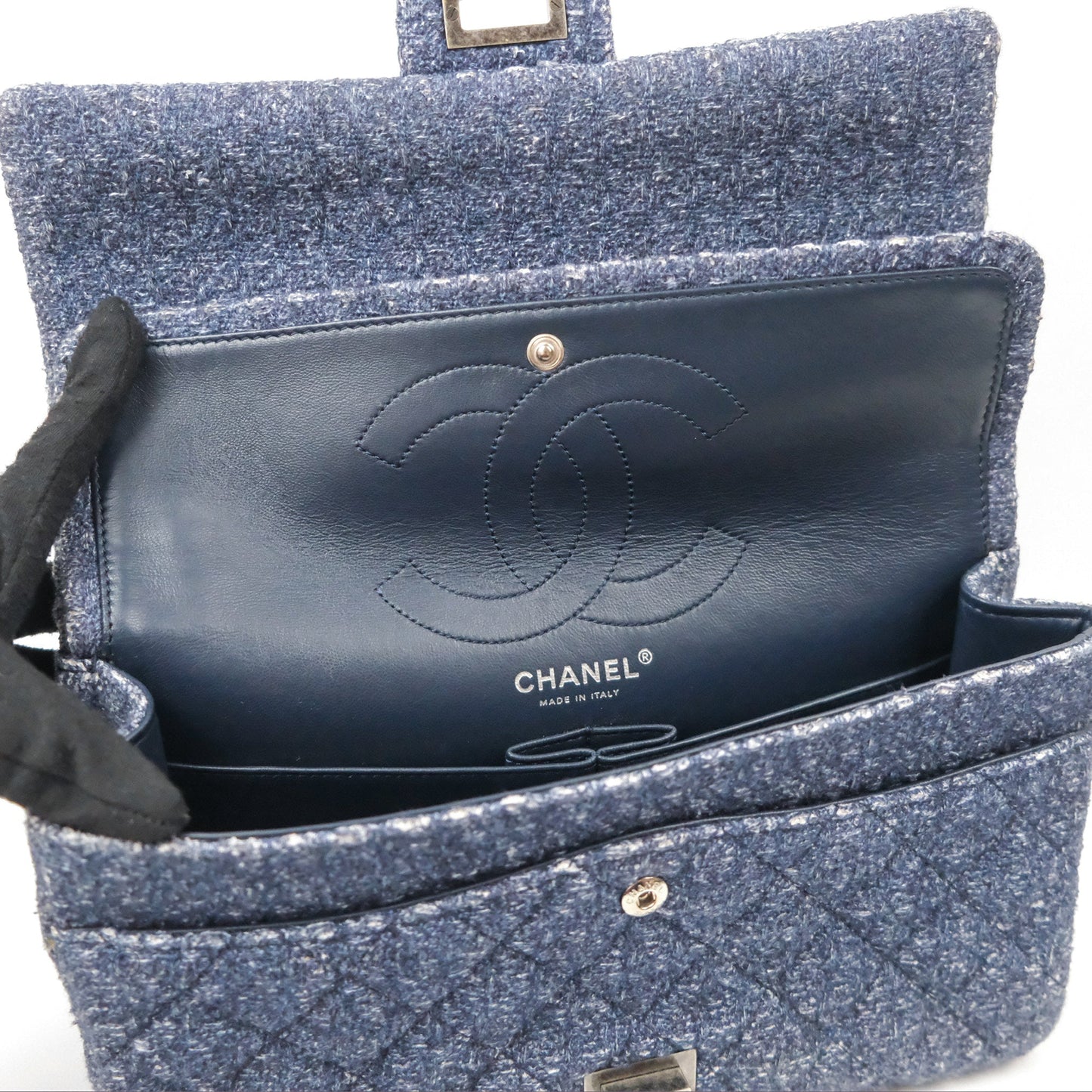 Chanel Reissue 226 Quilted Navy Tweed Ruthenium Hardware