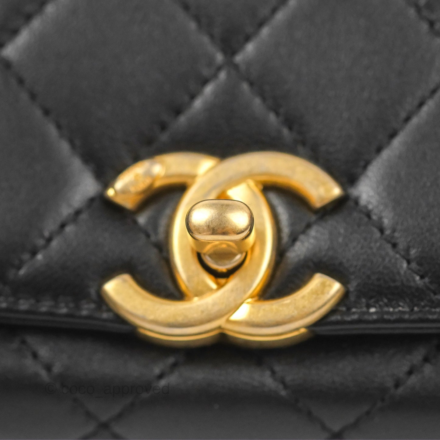Chanel La Parisienne Top Handle Flap Bag Black Lambskin Aged Gold Hardware