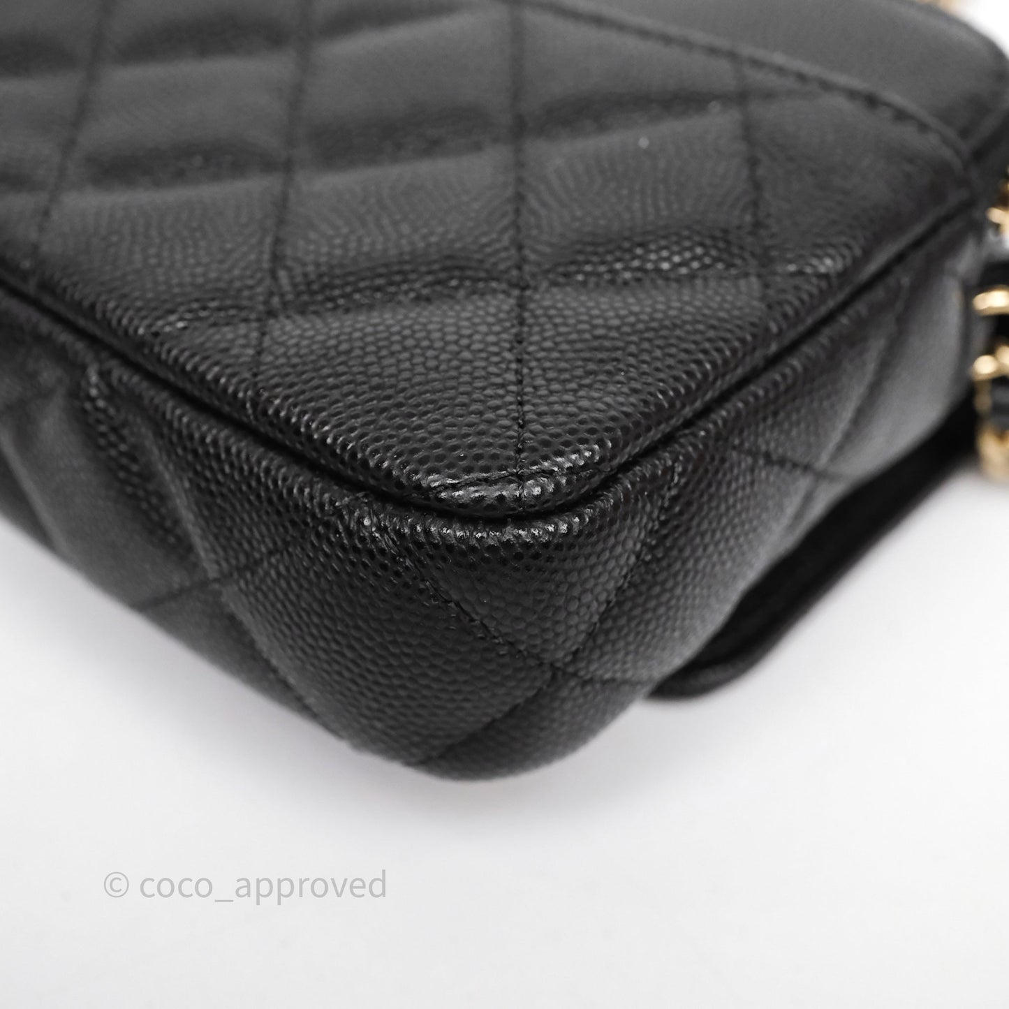 Chanel Classic Flap Phone Holder With Chain Black Caviar Gold Hardware