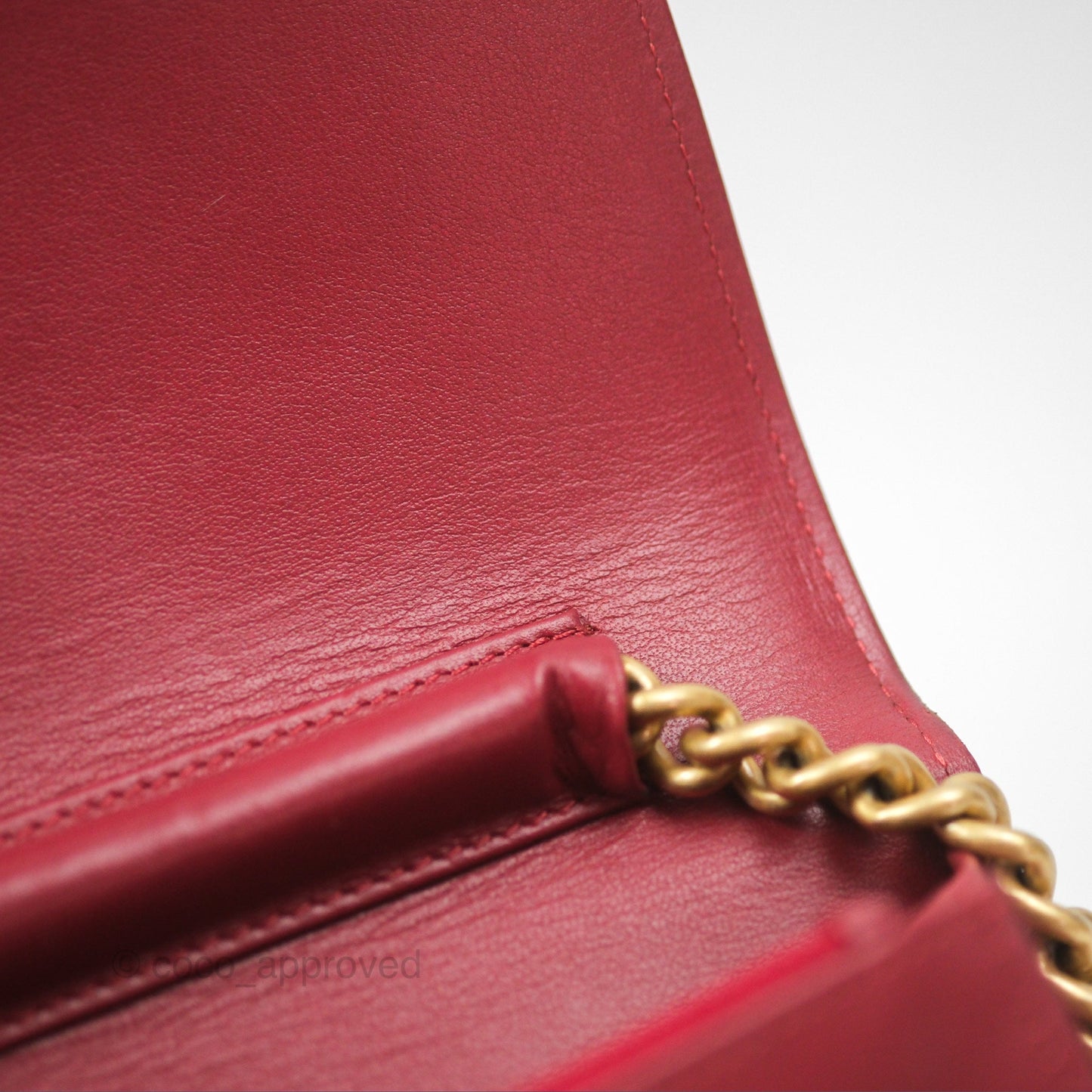 Chanel Quilted Boy Wallet on Chain WOC Red Caviar Aged Gold Hardware