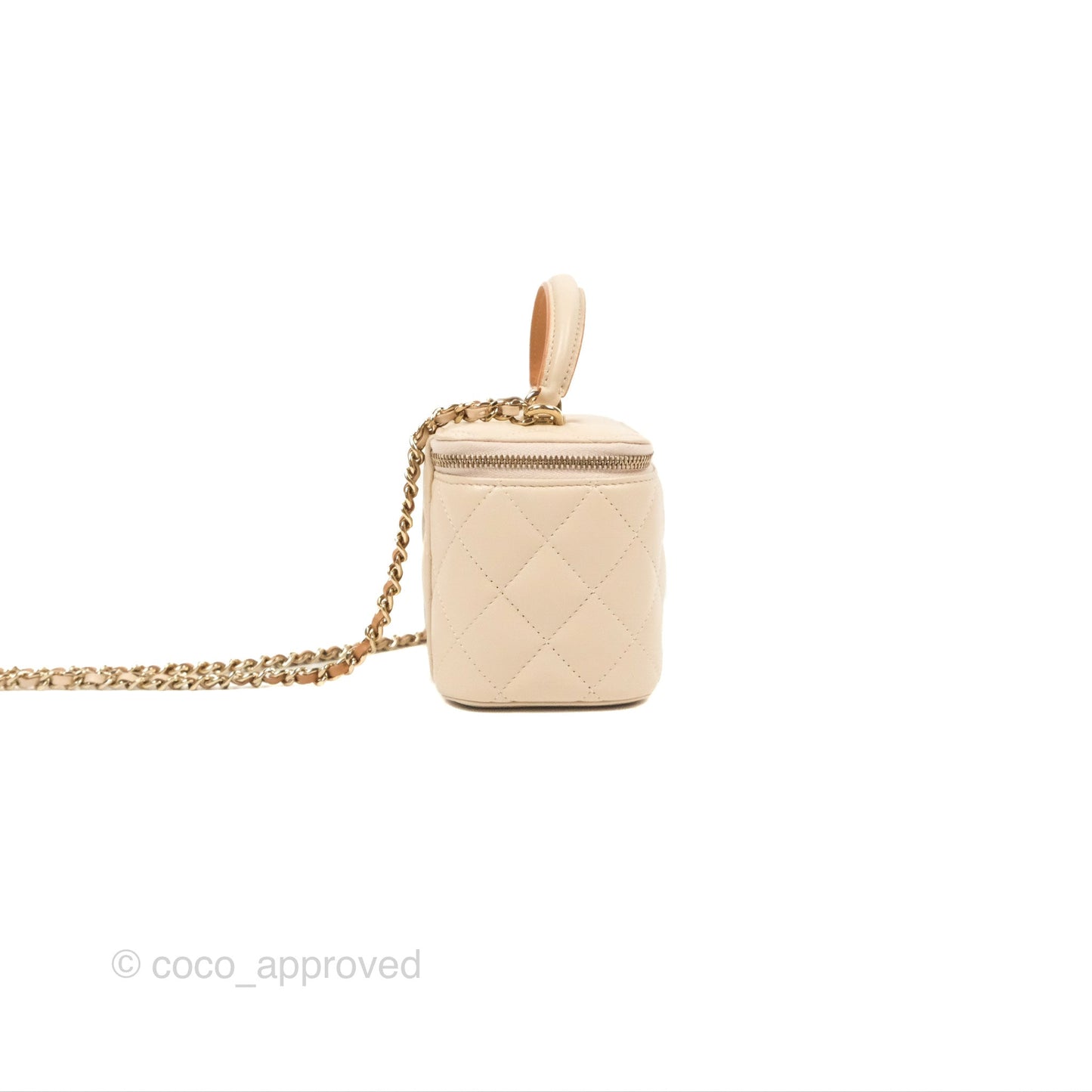 Chanel Vanity Rectangular Top Handle Ecru/Beige Lambskin Gold Hardware 23P