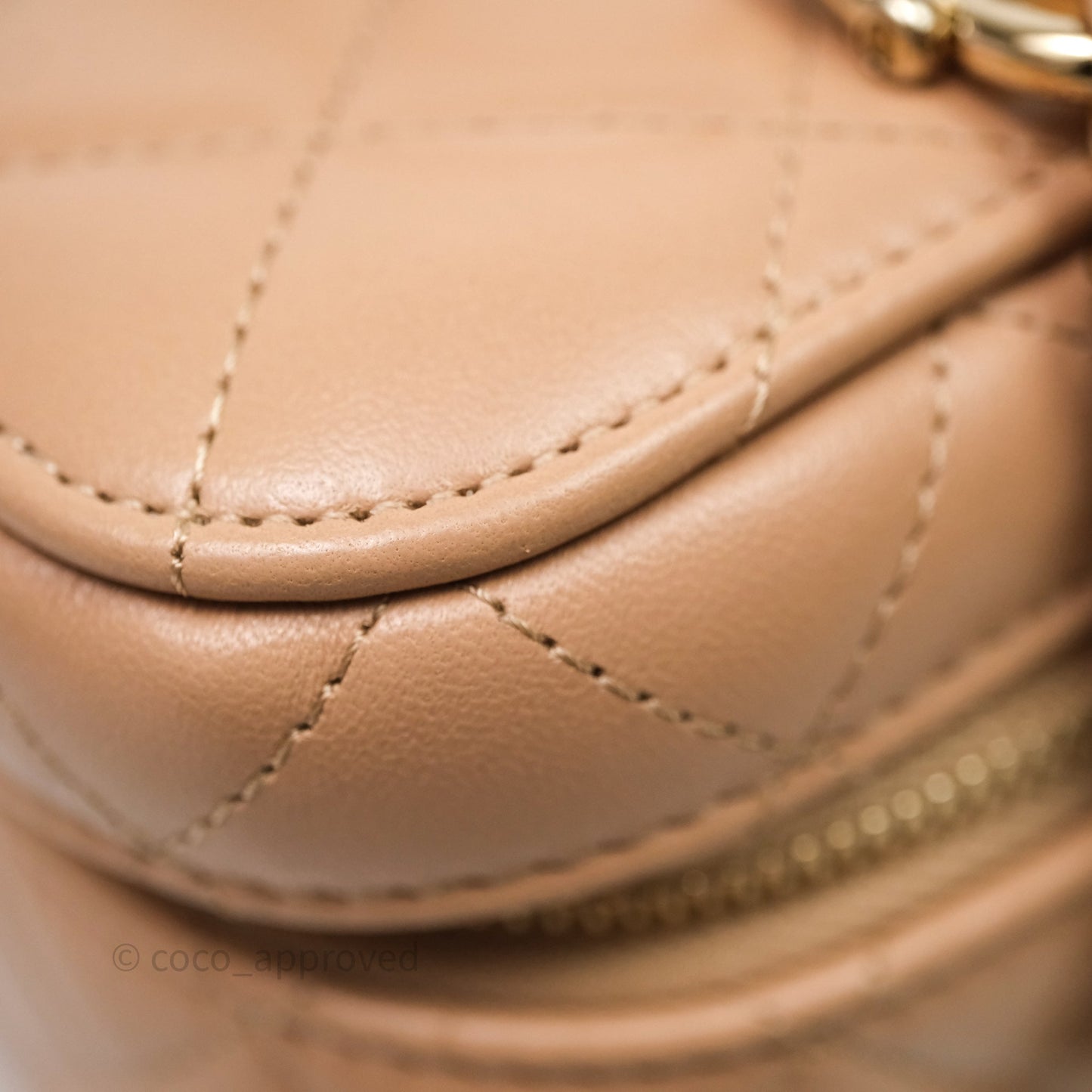 Chanel Top Handle Vanity With Chain Beige Lambskin Aged Gold Hardware