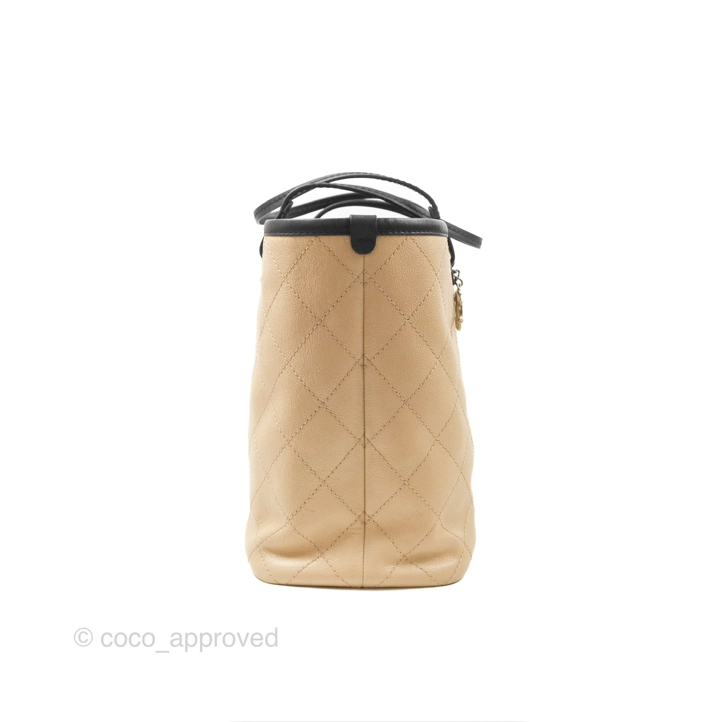 Chanel Large Fever Shopping Tote Quilted Beige Black Caviar
