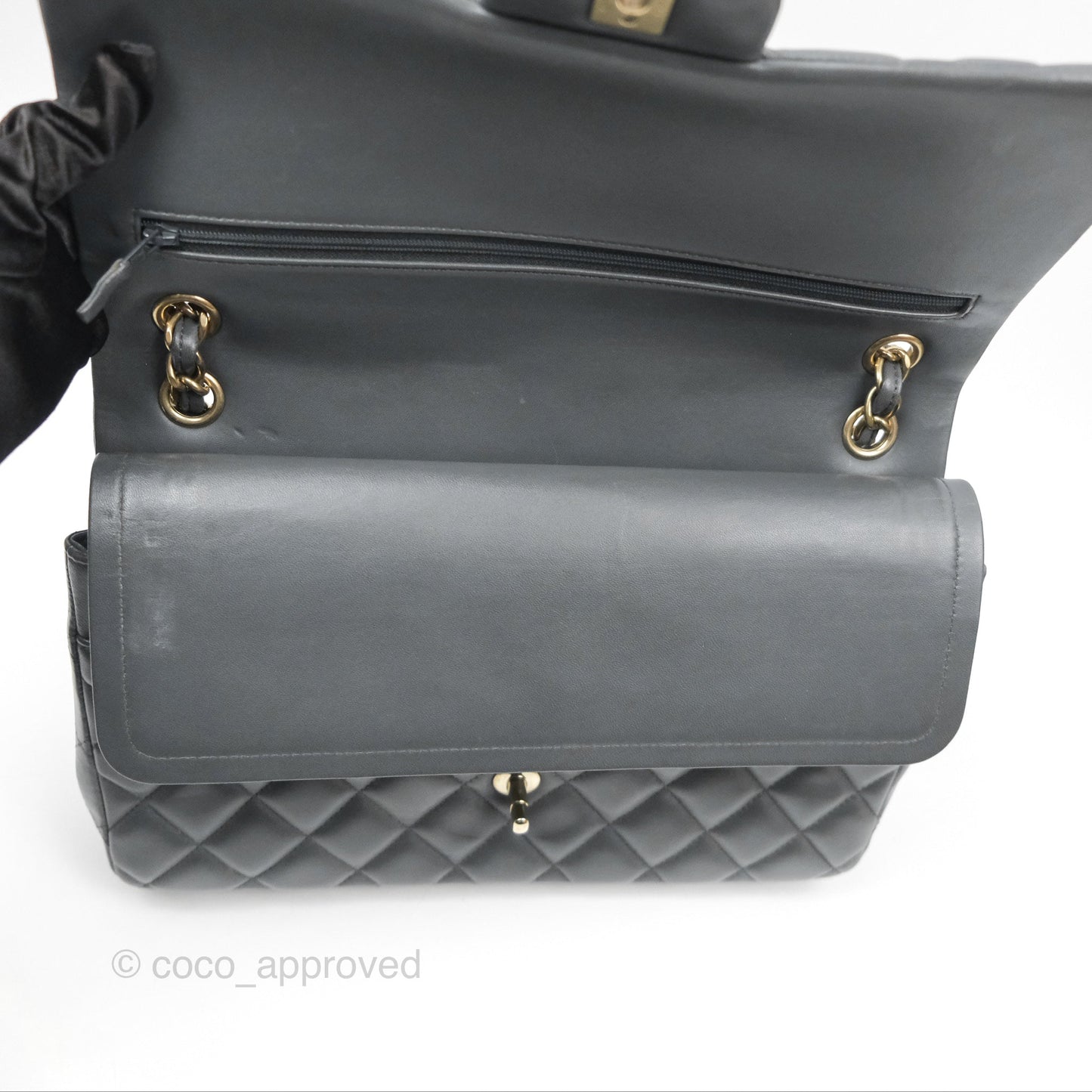 Chanel Jumbo Double Flap Dark Grey Lambskin Brushed Gold Hardware⁣⁣