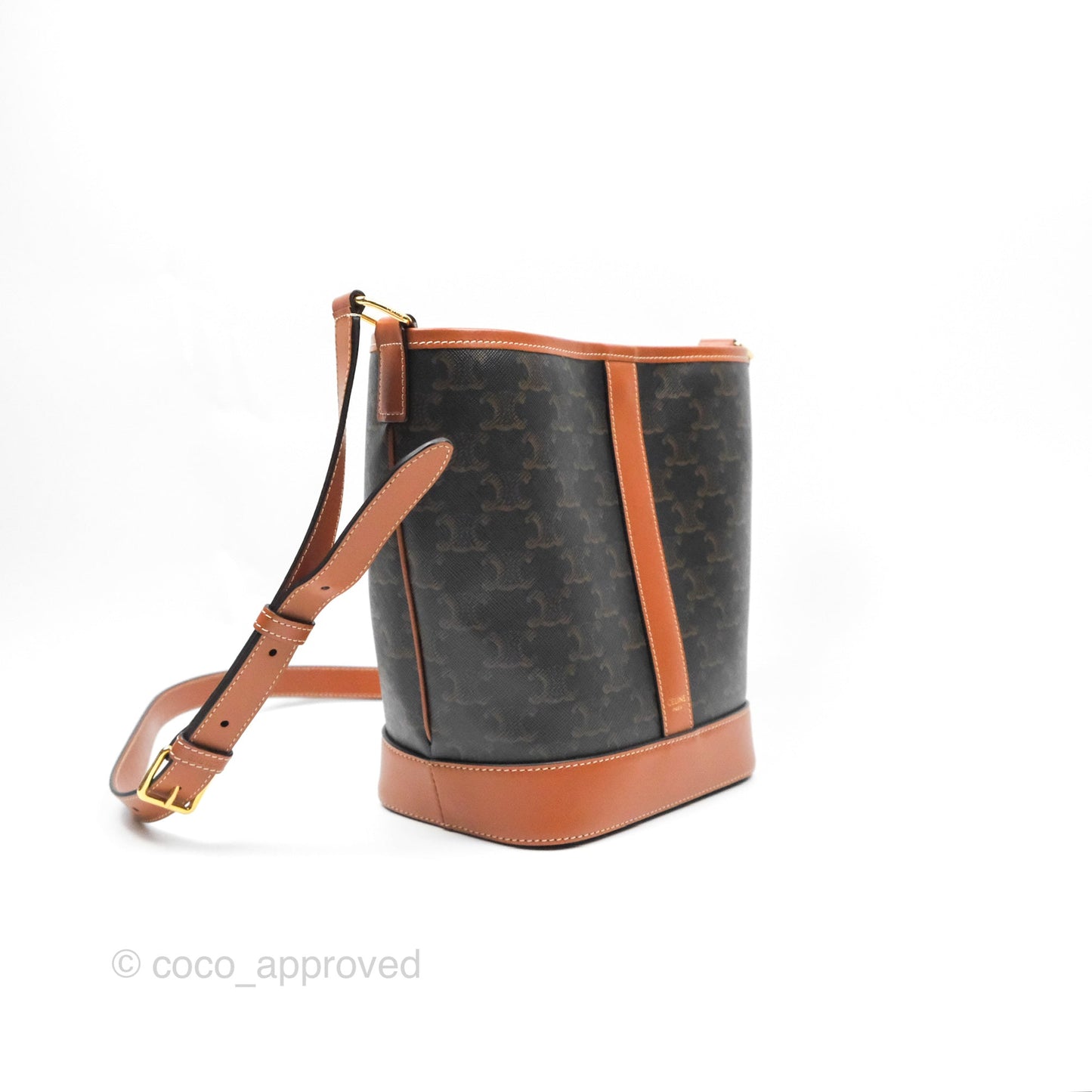 Celine Small Bucket Triomphe Canvas Tan Calfskin