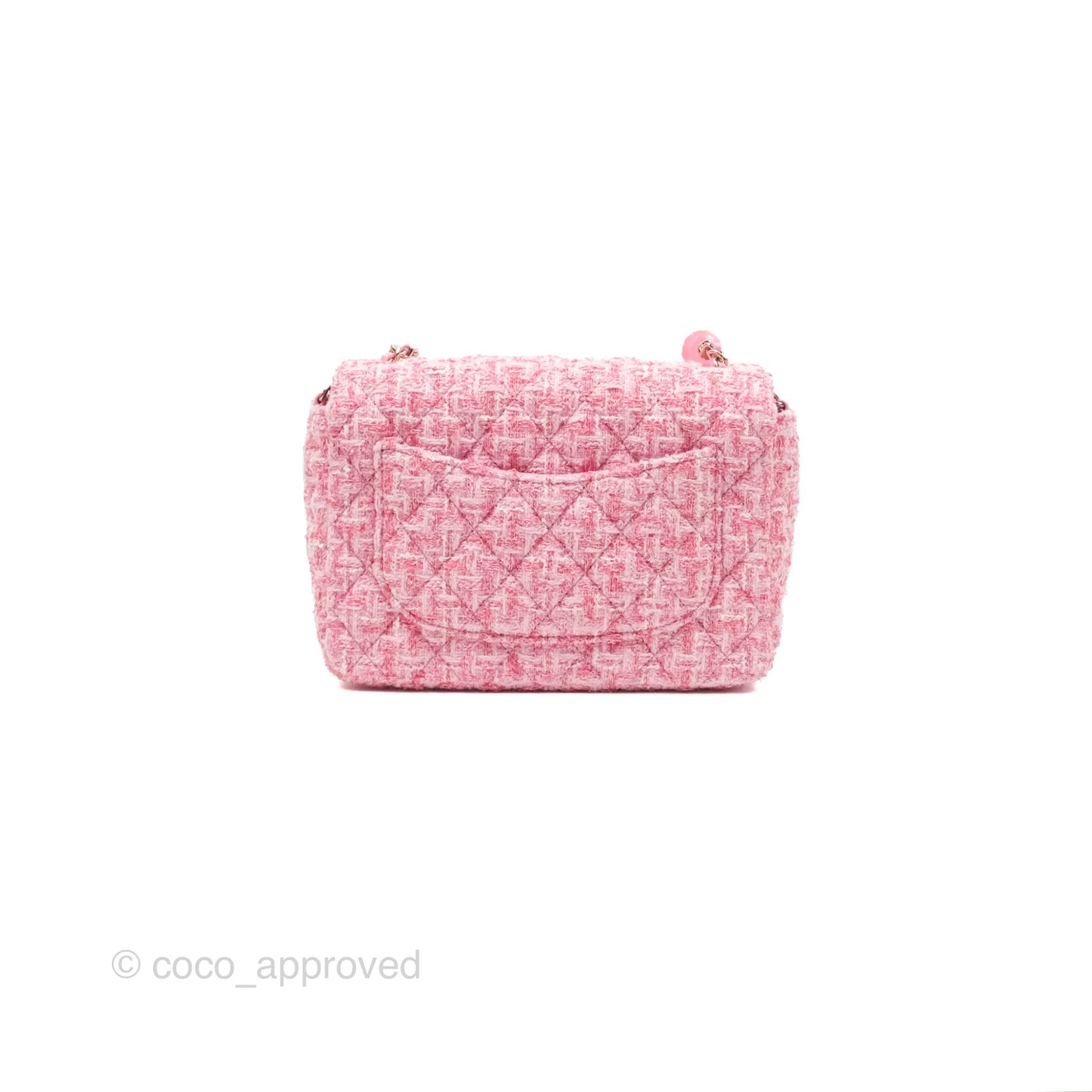 Chanel Flap Bag with Heart Resin Charm Chain Pink Tweed Gold Hardware