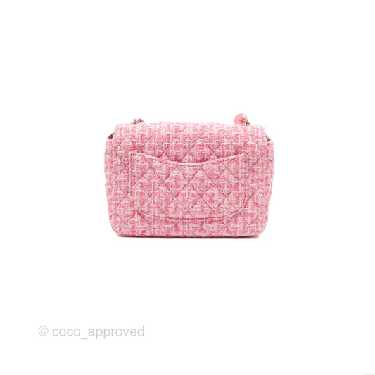 Chanel Flap Bag with Heart Resin Charm Chain Pink Tweed Gold Hardware