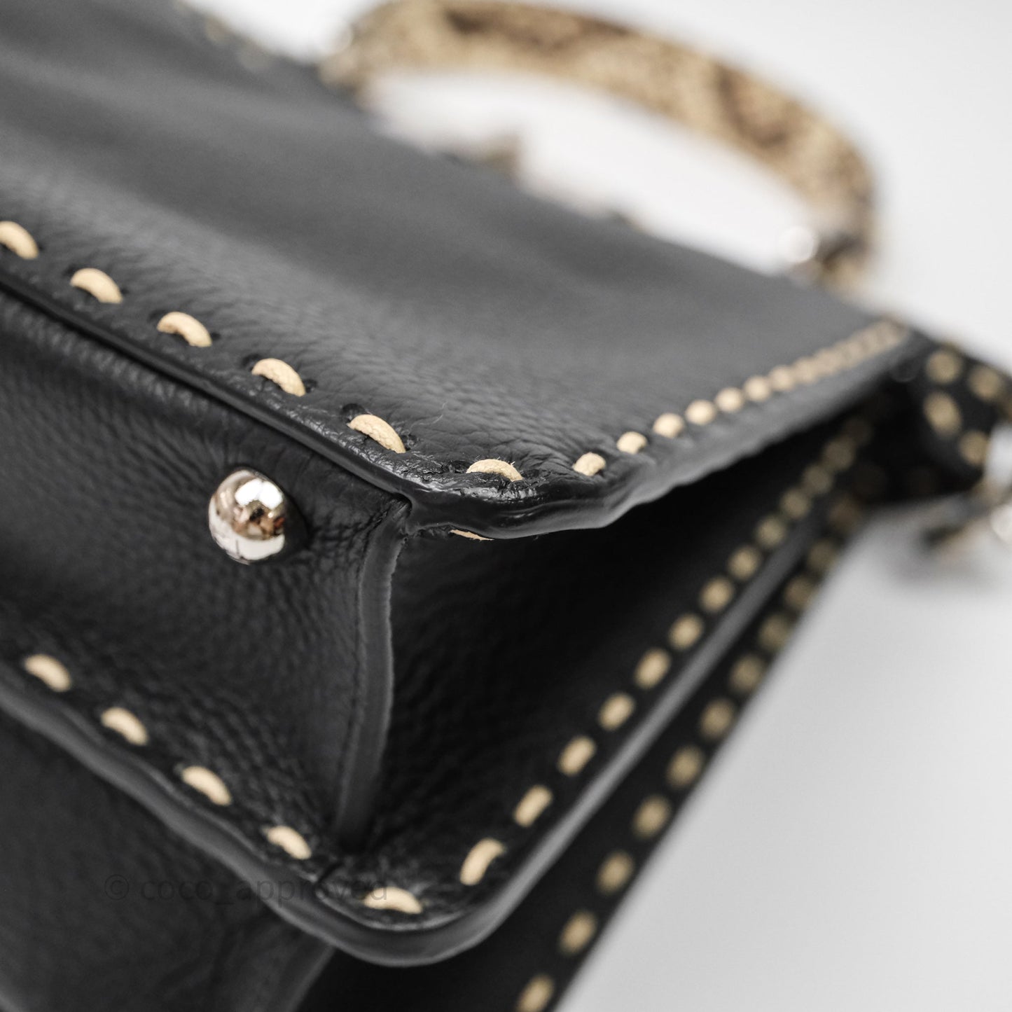 Fendi Peekaboo ISeeU Python Handle Handbag Black Calfskin Silver Hardware