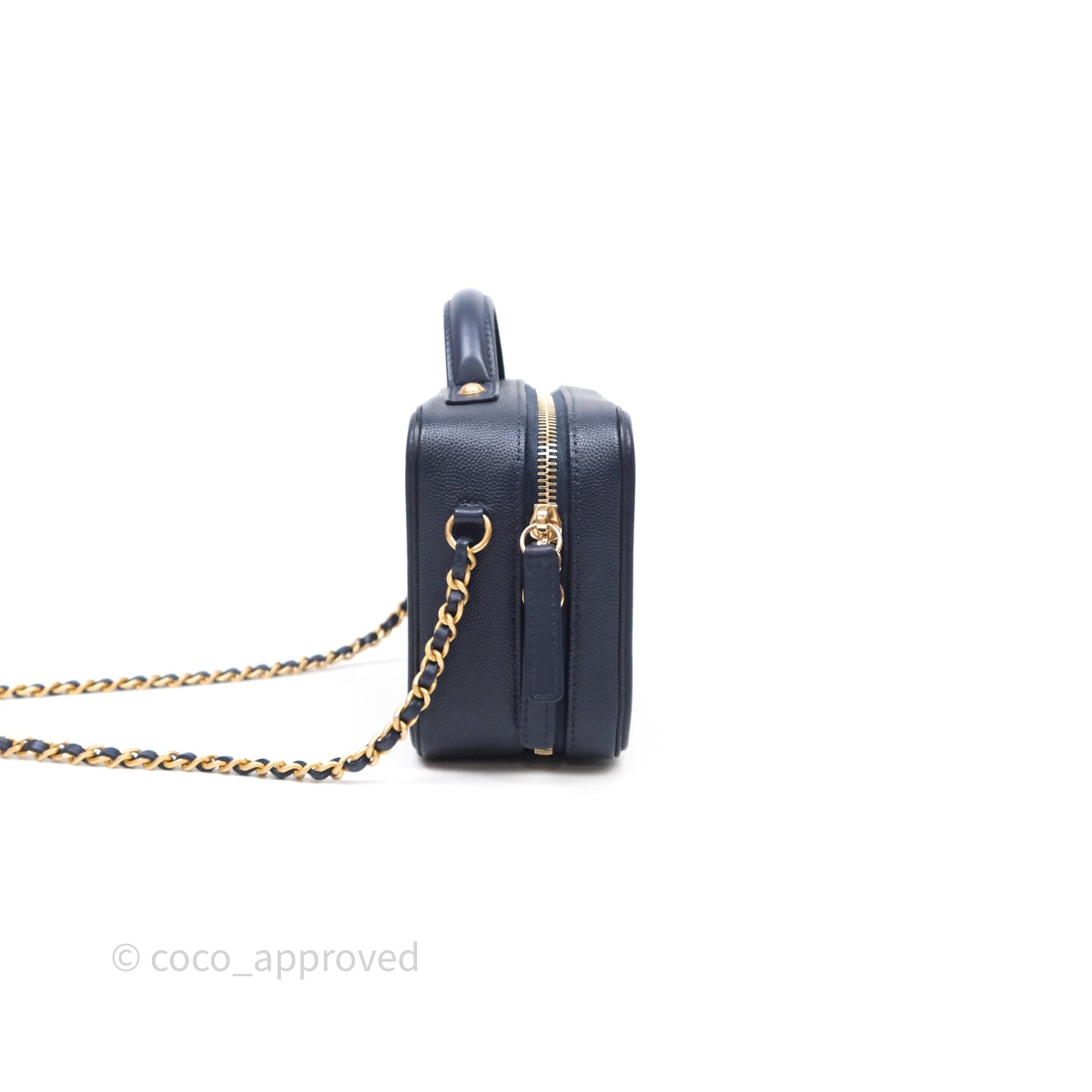 Chanel Quilted Small CC Filigree Vanity Case Navy Caviar Gold Hardware