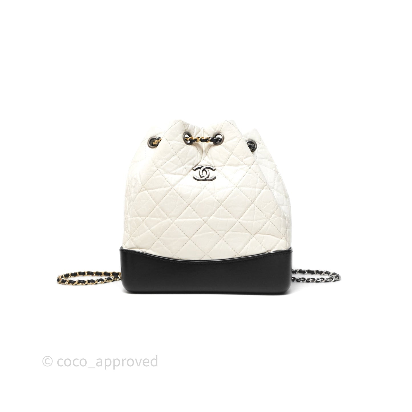 Chanel Small Gabrielle Backpack White Black Aged Calfskin