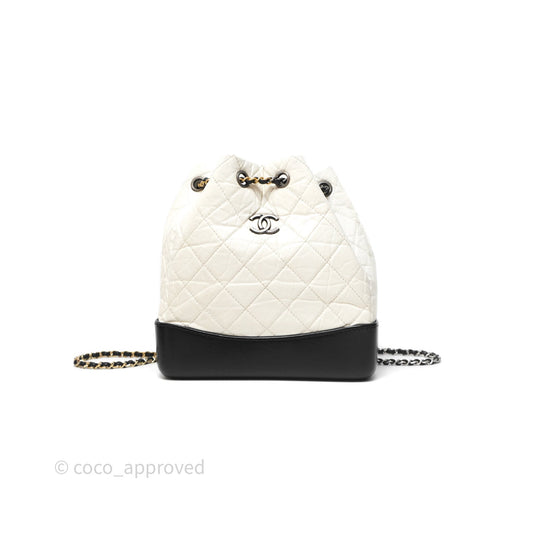 Chanel Small Gabrielle Backpack White Black Aged Calfskin