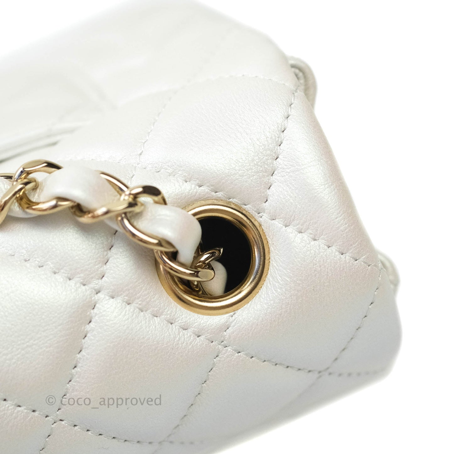 Chanel Quilted Mini Rectangular Iridescent White Lambskin Gold Hardware