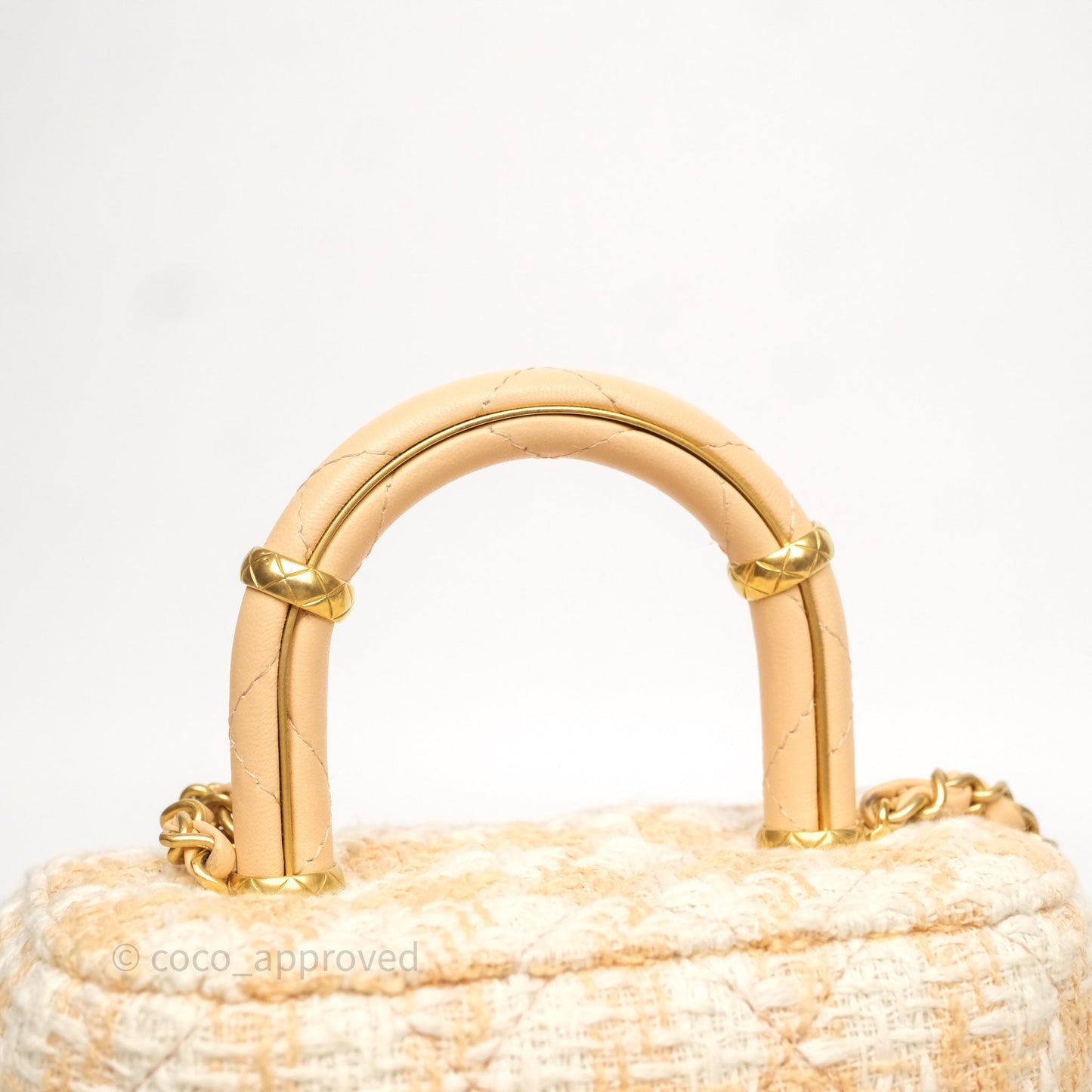 Chanel Vanity Case with Top Handle Orange Apricot Tweed Aged Gold Hardware