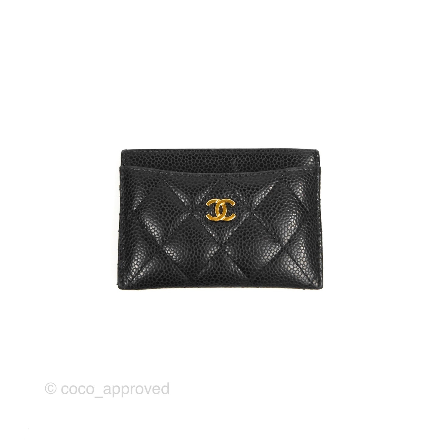 Chanel Classic Flat Card Holder Black Caviar Gold Hardware