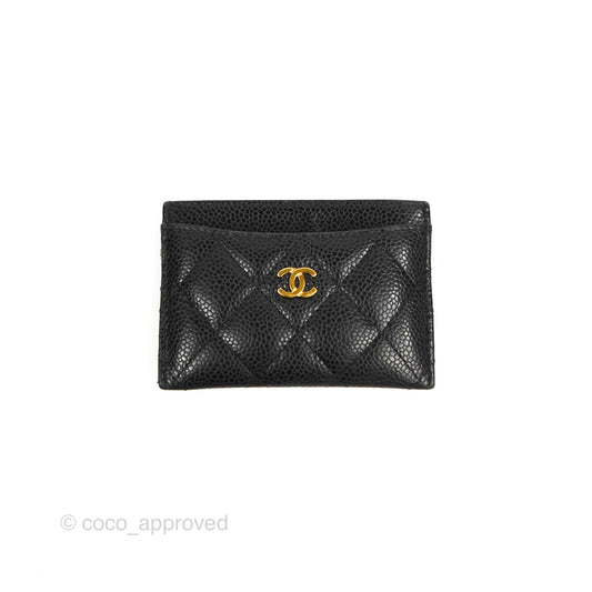 Chanel Classic Flat Card Holder Black Caviar Gold Hardware