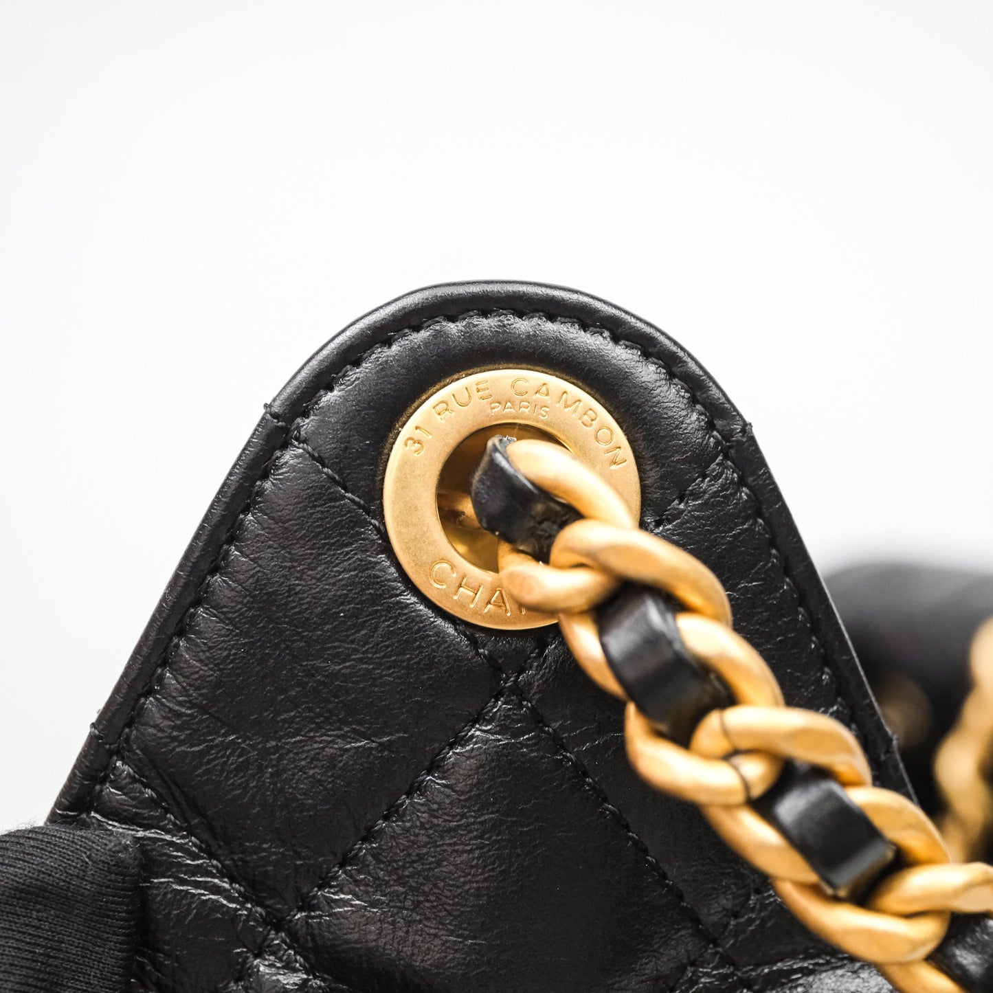 Chanel 25 Medium Black Crumpled Calfskin Aged Gold Hardware