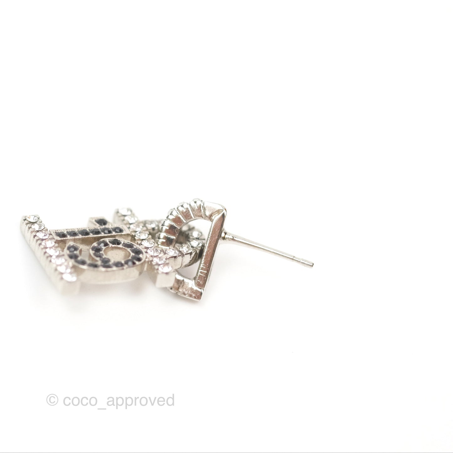 Chanel Crystal 19 CC Lock Earrings Silver Tone 22A
