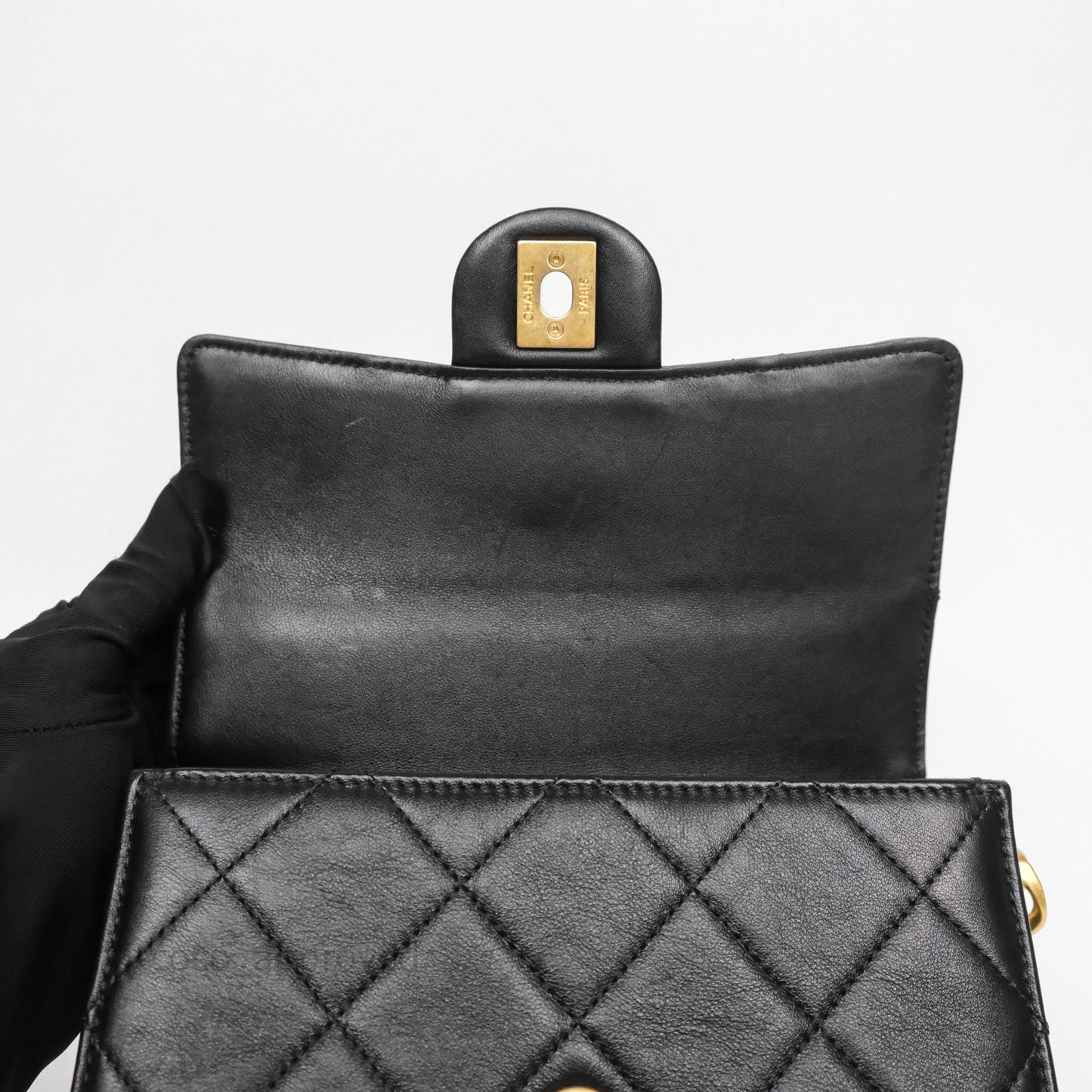 Chanel Mini Moon Messenger Bag Black Calfskin Aged Gold Hardware