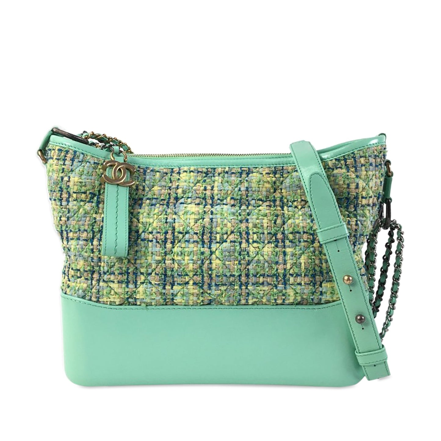 Luxury Chanel Gabrielle Medium Green Tweed Gold