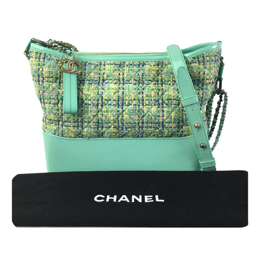 Luxury Chanel Gabrielle Medium Green Tweed Gold