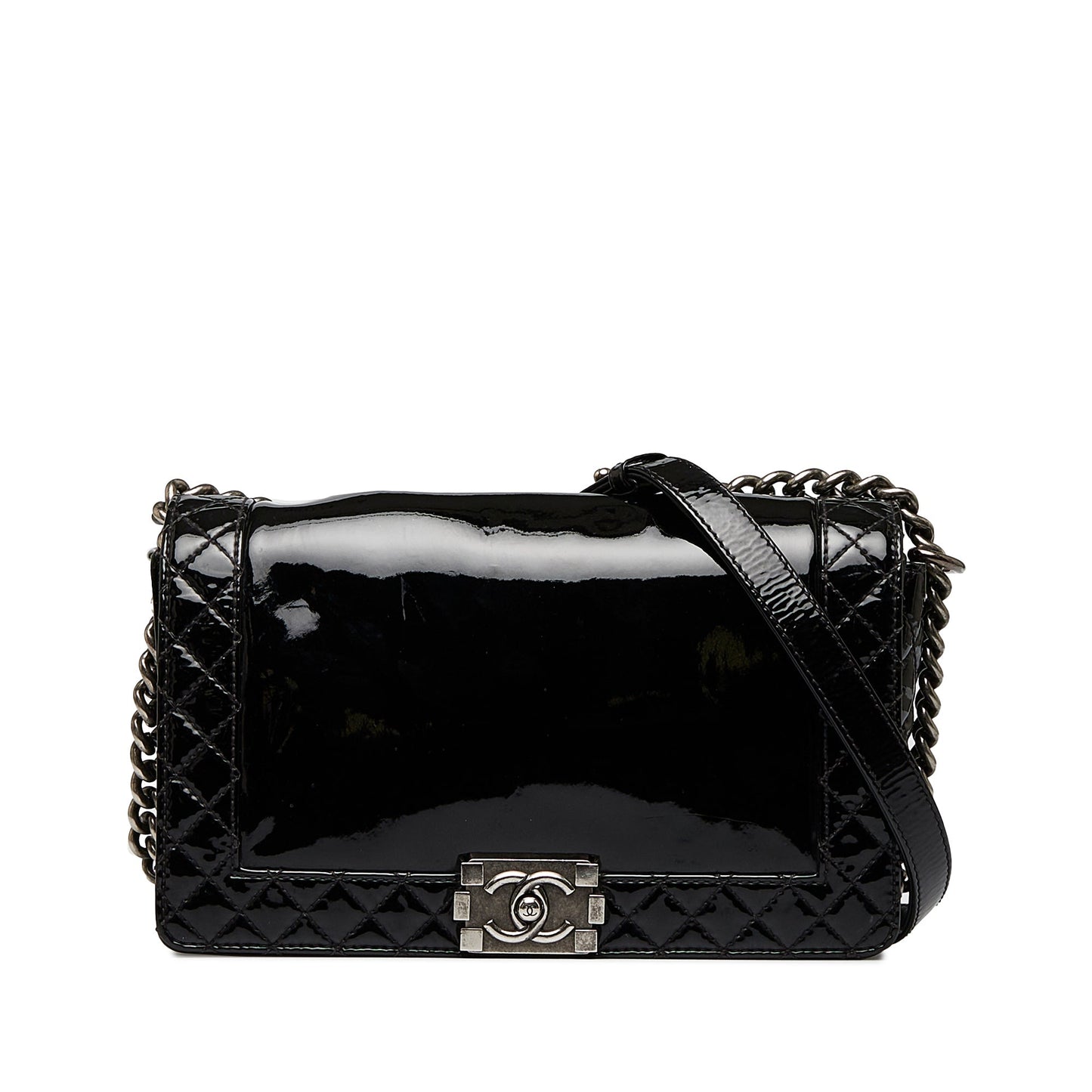CHANEL Medium Patent Reverso Boy Flap Crossbody Bag