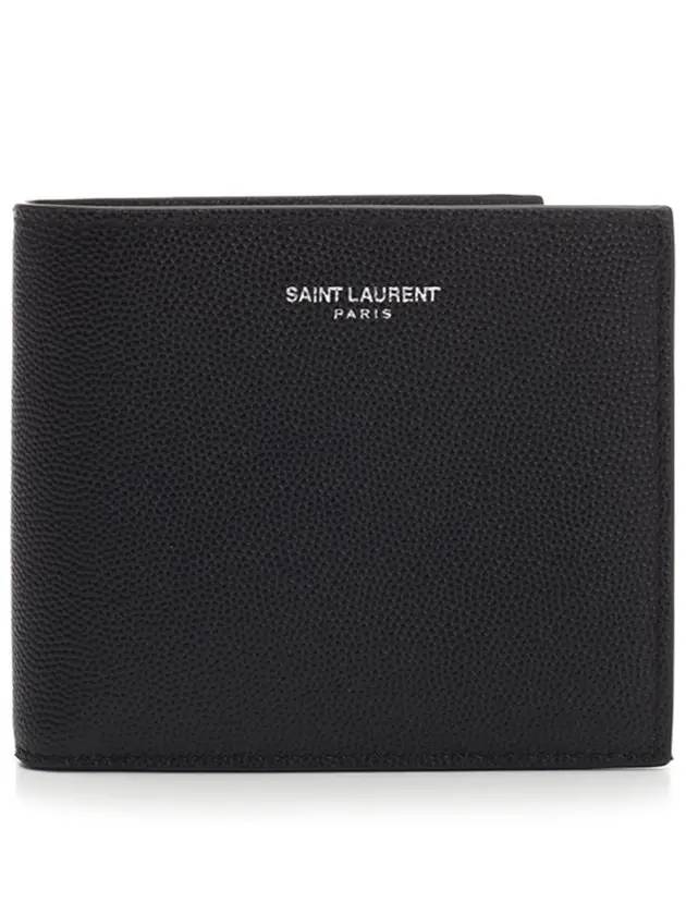 Luxury Saint Laurent Smooth Leather Classic Logo Half Wallet Black